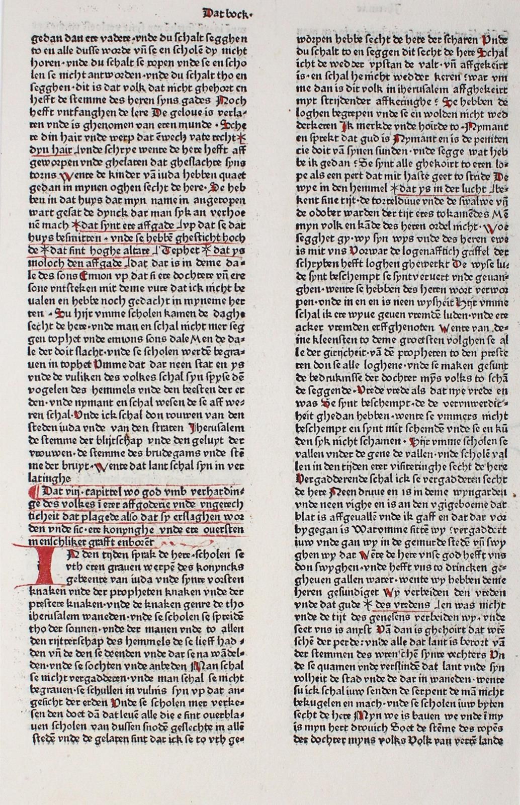 Biblia germanica. Bible en bas allemand (Basse-Saxe). 1 feuille de texte. Cologn&hellip;