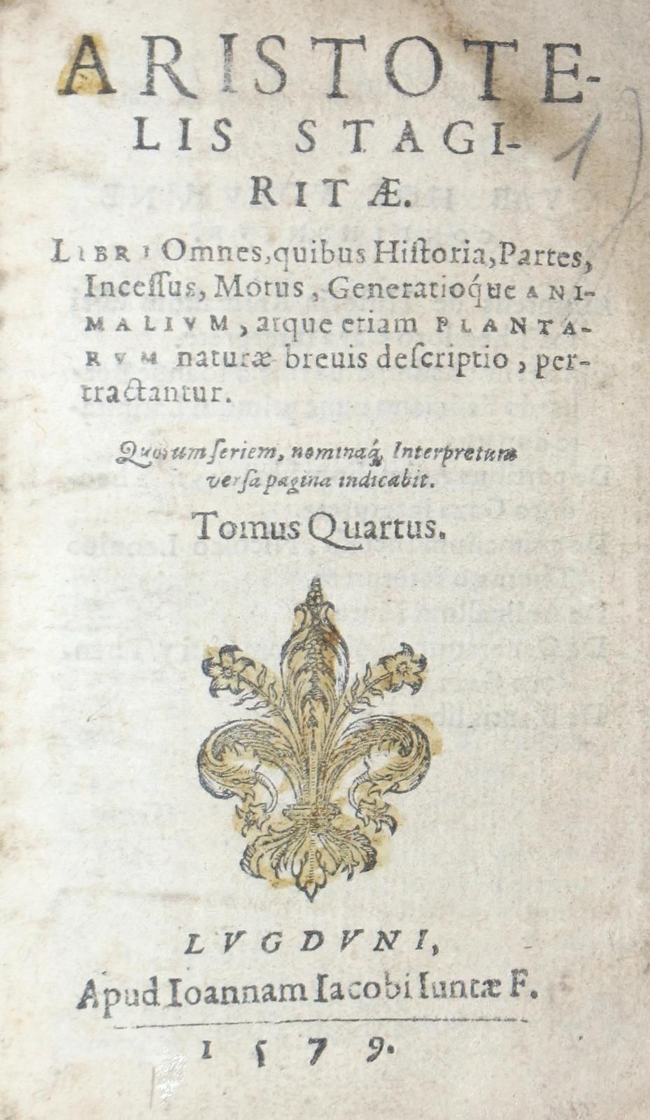 Aristoteles. Libri omnes, quibus historia animalium, atque etiam plantarum pertr&hellip;