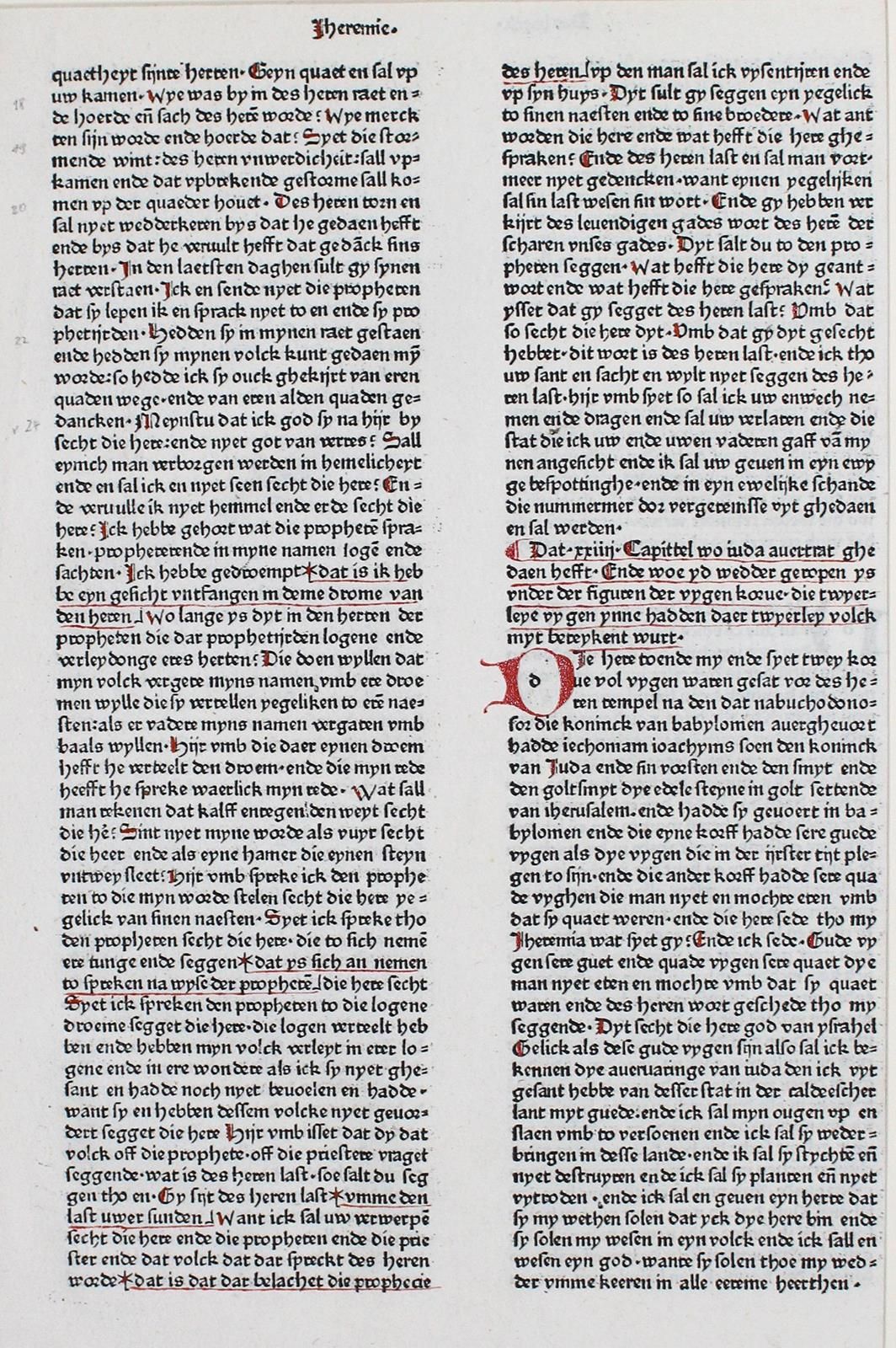 Biblia germanica. 低德语（下莱茵河）圣经。1个文本页。科隆，H. Quentel，约1478年，对开本，约41.5 x 28.3厘米。有一个红&hellip;