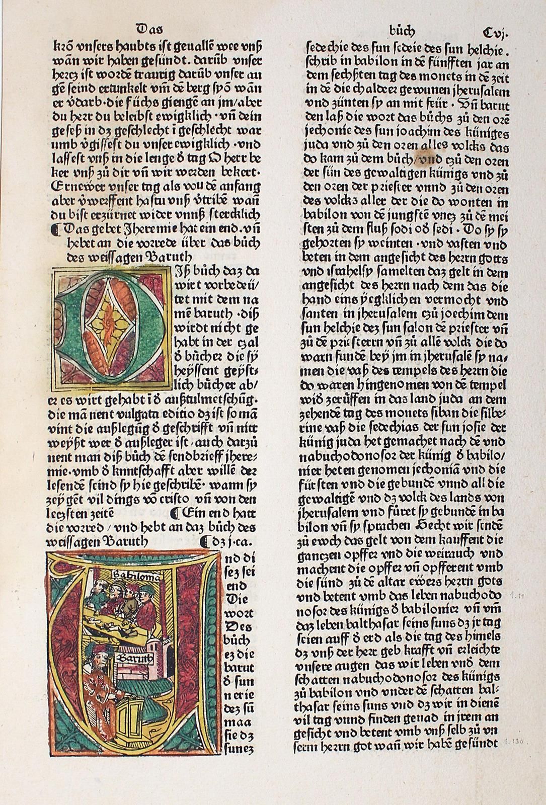 Biblia germanica. 第8本德语圣经。奥格斯堡，A.Sorg 1480。 从Cvi叶开始，有《耶利米书》的结尾和《巴鲁克书》的开头。有3个（1个形&hellip;