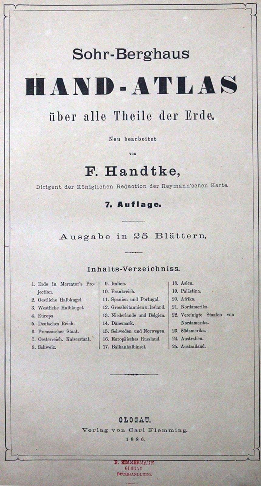 Handtke,F. Sohr-Berghaus Hand-Atlas über alle Theile der Erde. 7. Aufl. Ausgabe &hellip;