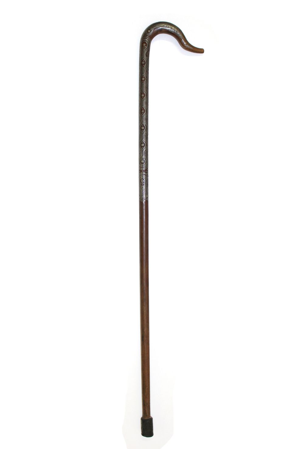 Spazierstock wohl Schlesien 有天鹅颈部造型的手杖。非常精细的银线与骨质镶嵌的作品。下方的银质镶嵌物有一小部分缺失。非常不寻常的物体。&hellip;