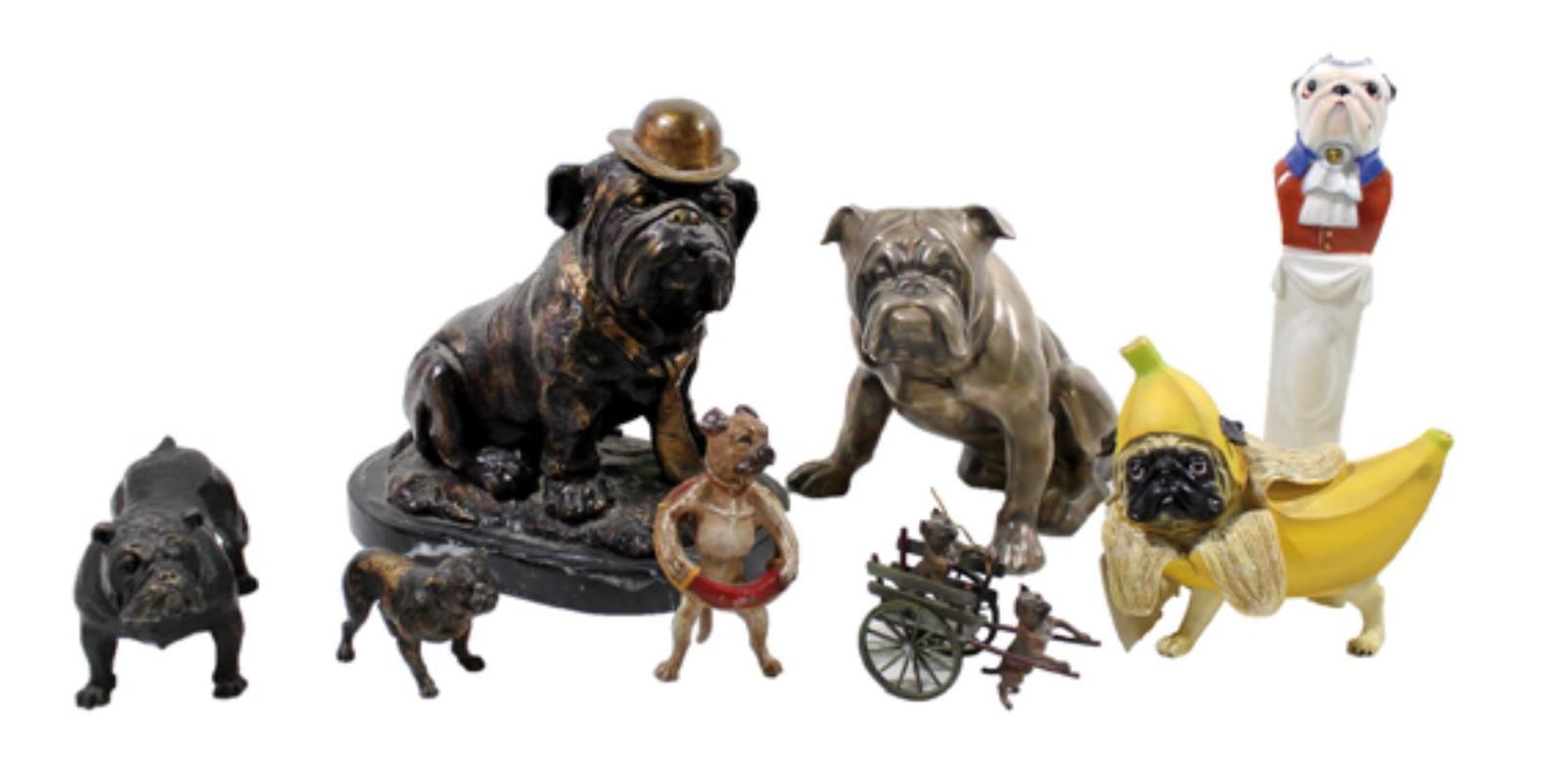 Mops u. Bulldoggen. Collection of over 90 objects on the subject of pugs. Tlws. &hellip;