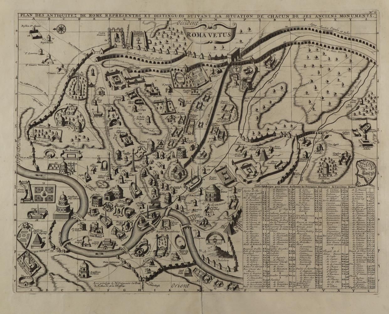 Rom. Vetus di Roma, Plan des antiquez de rome representes Mappa incisa in rame d&hellip;