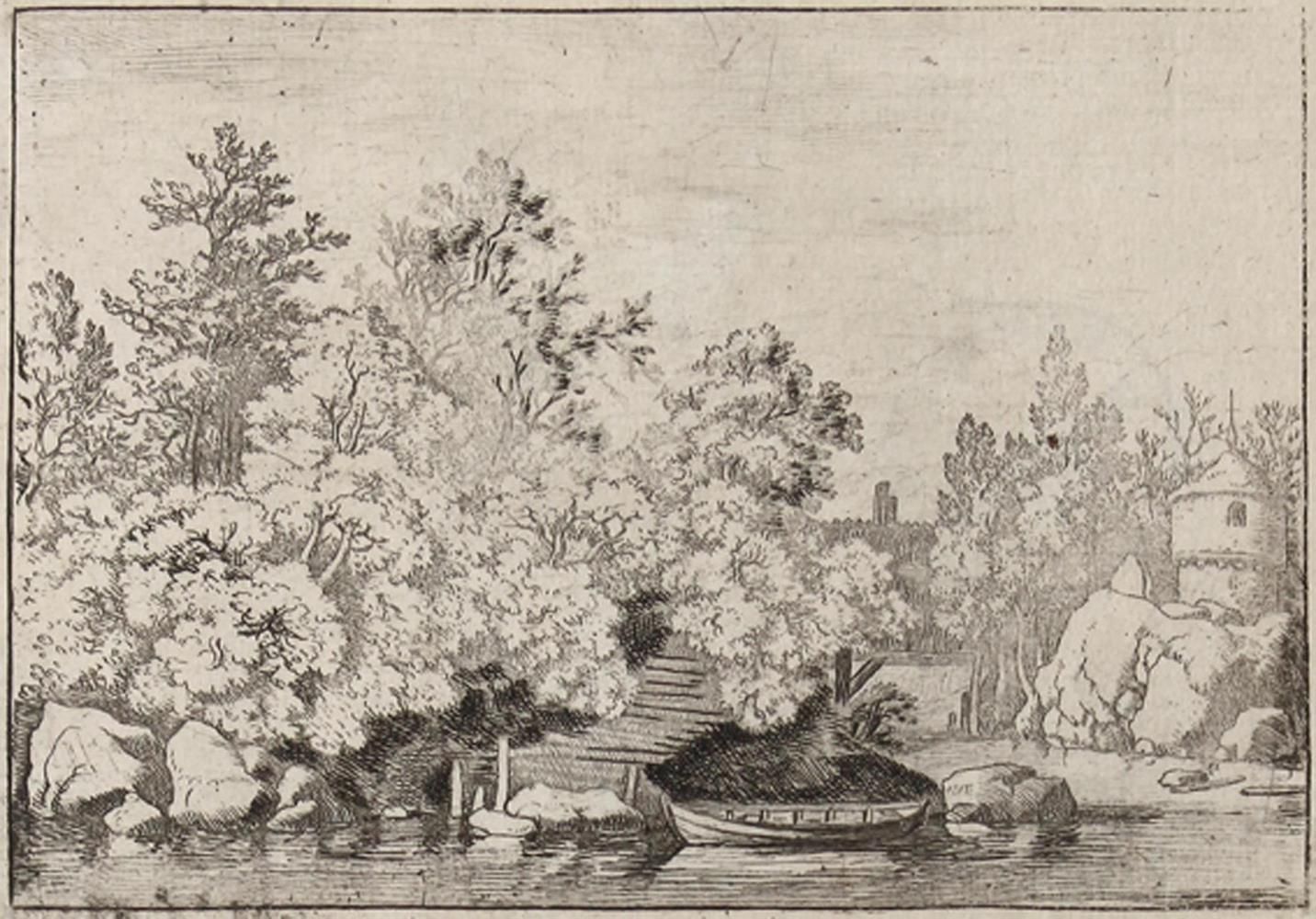 Everdingen, Allaert van (1621年阿尔克马尔--1675年阿姆斯特丹）。景观w. 2人在小屋门前的景象/小桥流水。2幅蚀刻画。每幅作品&hellip;