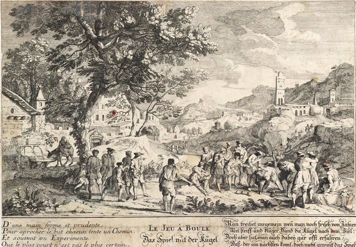ENGELBRECHT, Martin (1684年 奥格斯堡1756年)。Le Jeu à Boule.与球的游戏。铜版画。约19 x 28,5厘米。修剪过的&hellip;