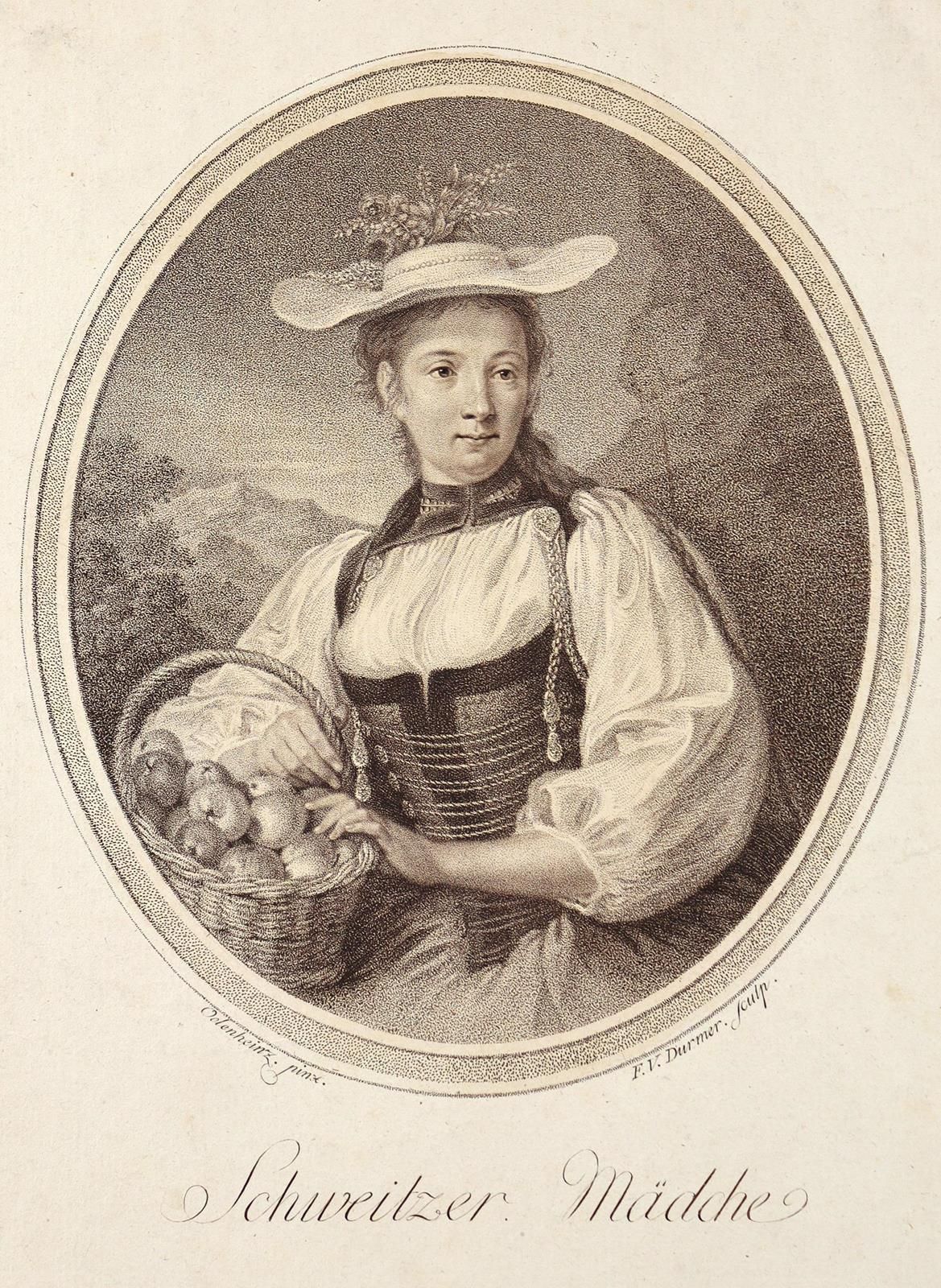 Durmer, Franz Valentin (1766 Vienna 1835). Swiss girl. Tonal lithograph in oval &hellip;