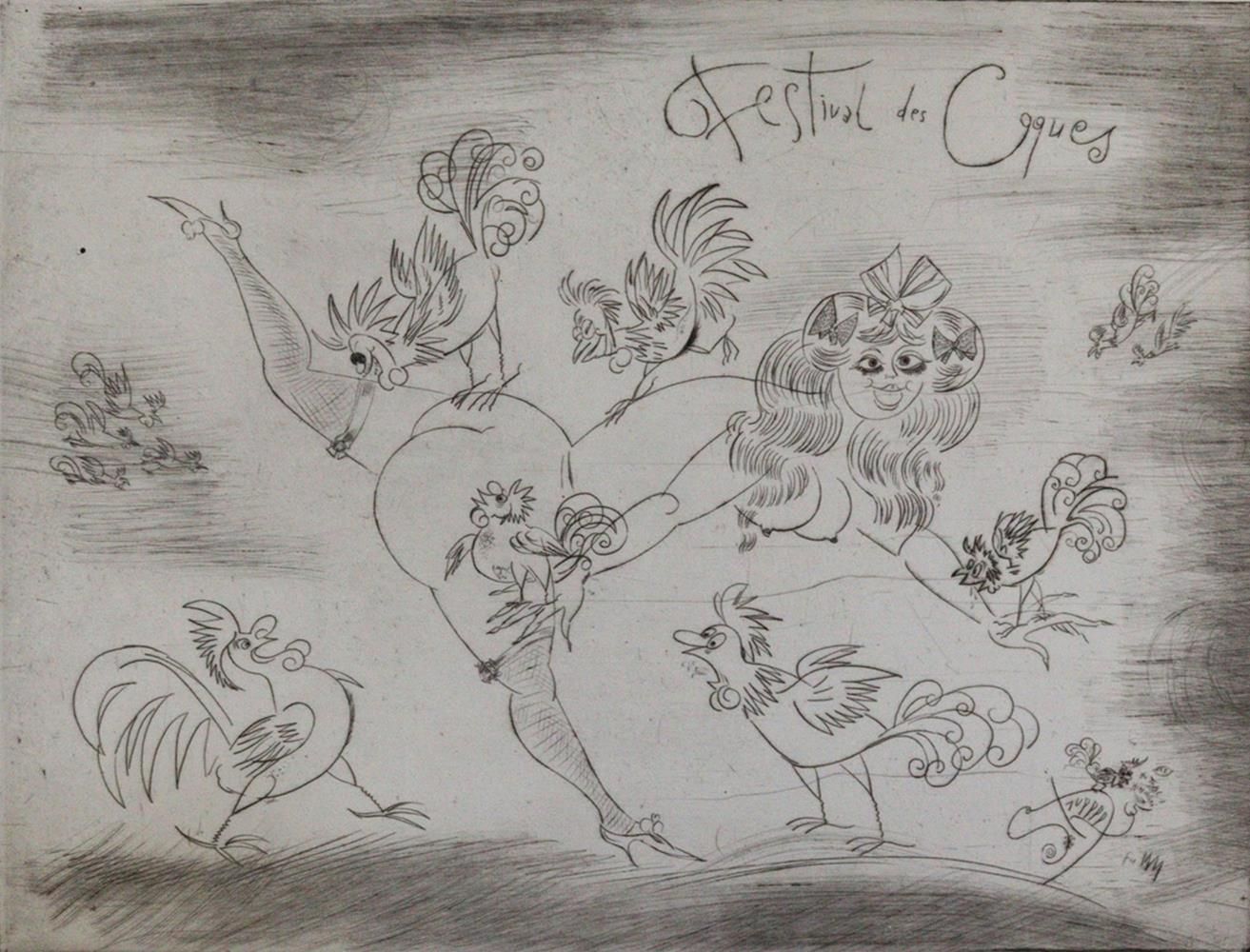 Strupp, Günter (1919年皮斯-奥格斯堡1996年）。科克节。女性裸体与鸡巴。1963年蚀刻画，32.2 x 41.7厘米，纸张39 x 50厘&hellip;