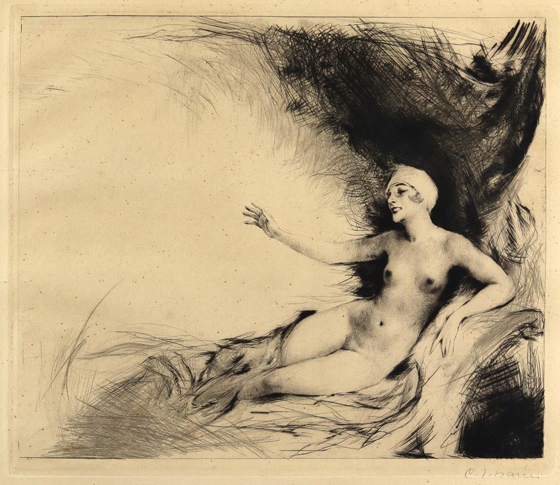 Bauer, Carl Josef (1897 Munich 1989). Reclining female nude. Drypoint etching. 2&hellip;