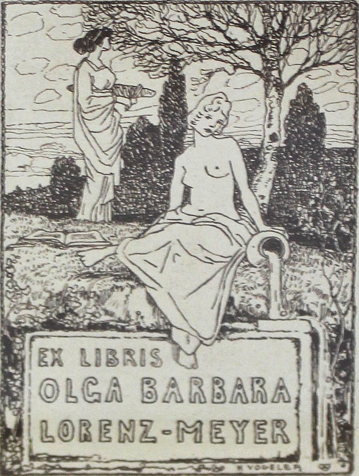 Vogeler, Heinrich (1872 Brême - Karaganda 1942). Ex-libris Olga Barbara Lorenz- &hellip;