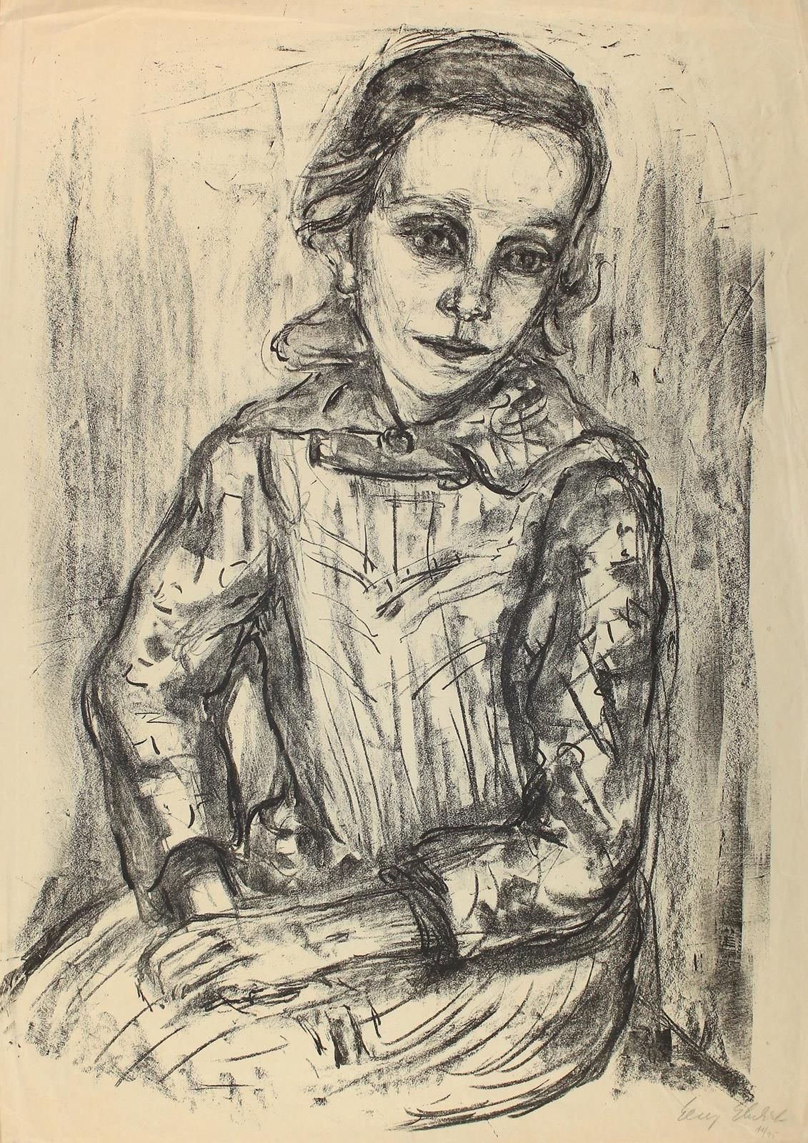 Ehrlich, Georg (1897年维也纳-1966年卢塞恩)。坐着的女人。石版画，约1920年。约65 x 46厘米。右下角有铅笔签名，编号为Ex.11&hellip;