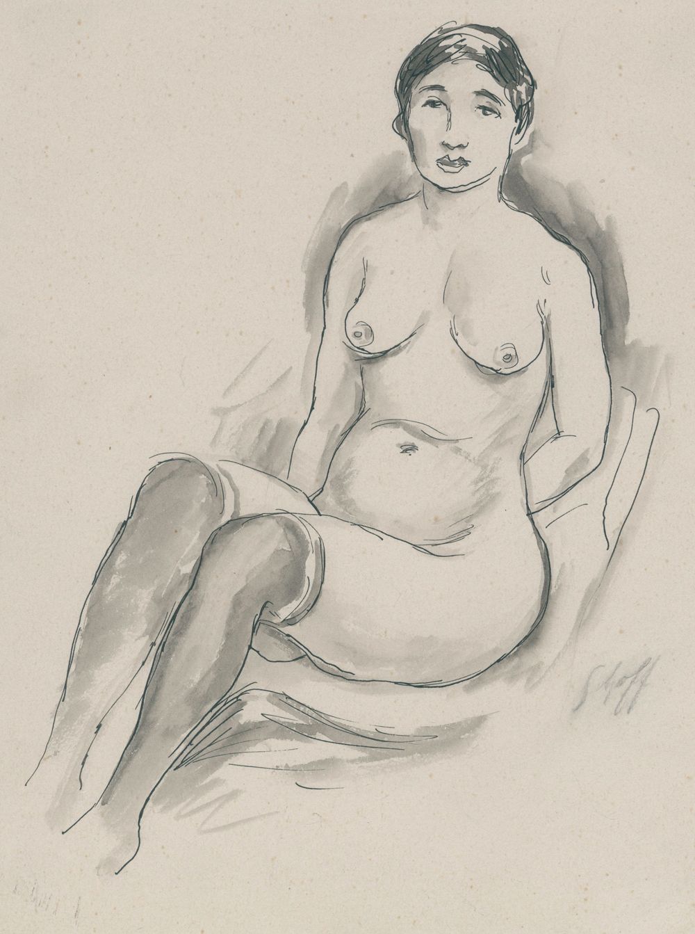 Schoff, Otto (1884 Bremen - Berlin 1938). Nude woman. (Washed) ink on paper. Blg&hellip;