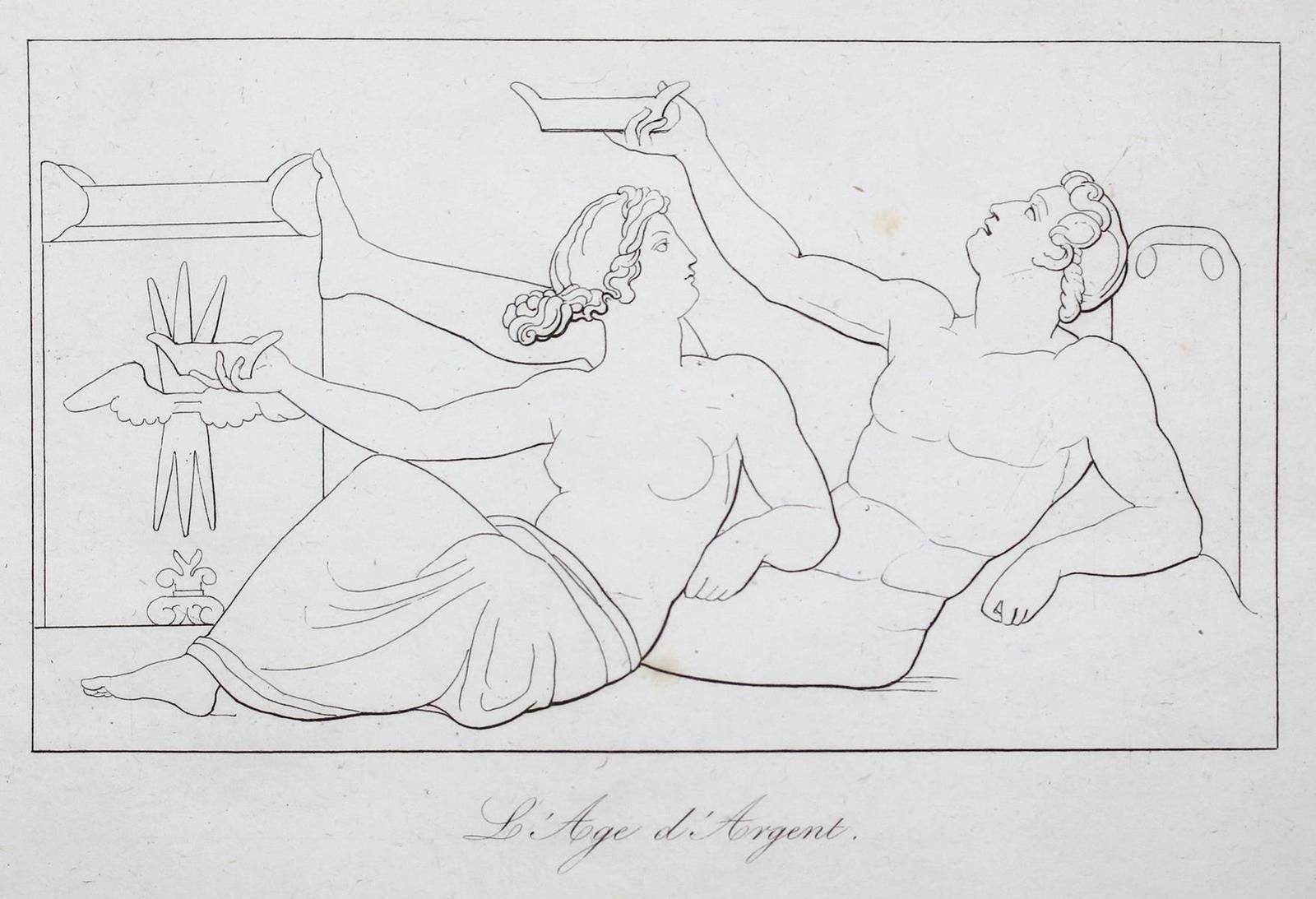 Flaxman,J. 3套插图，带轮廓的雕刻。巴黎，班斯（约1825年）。Qu.Fol. Läd.OU。 包含：╗荷马，《奥德赛》by Nitot-Dufres&hellip;