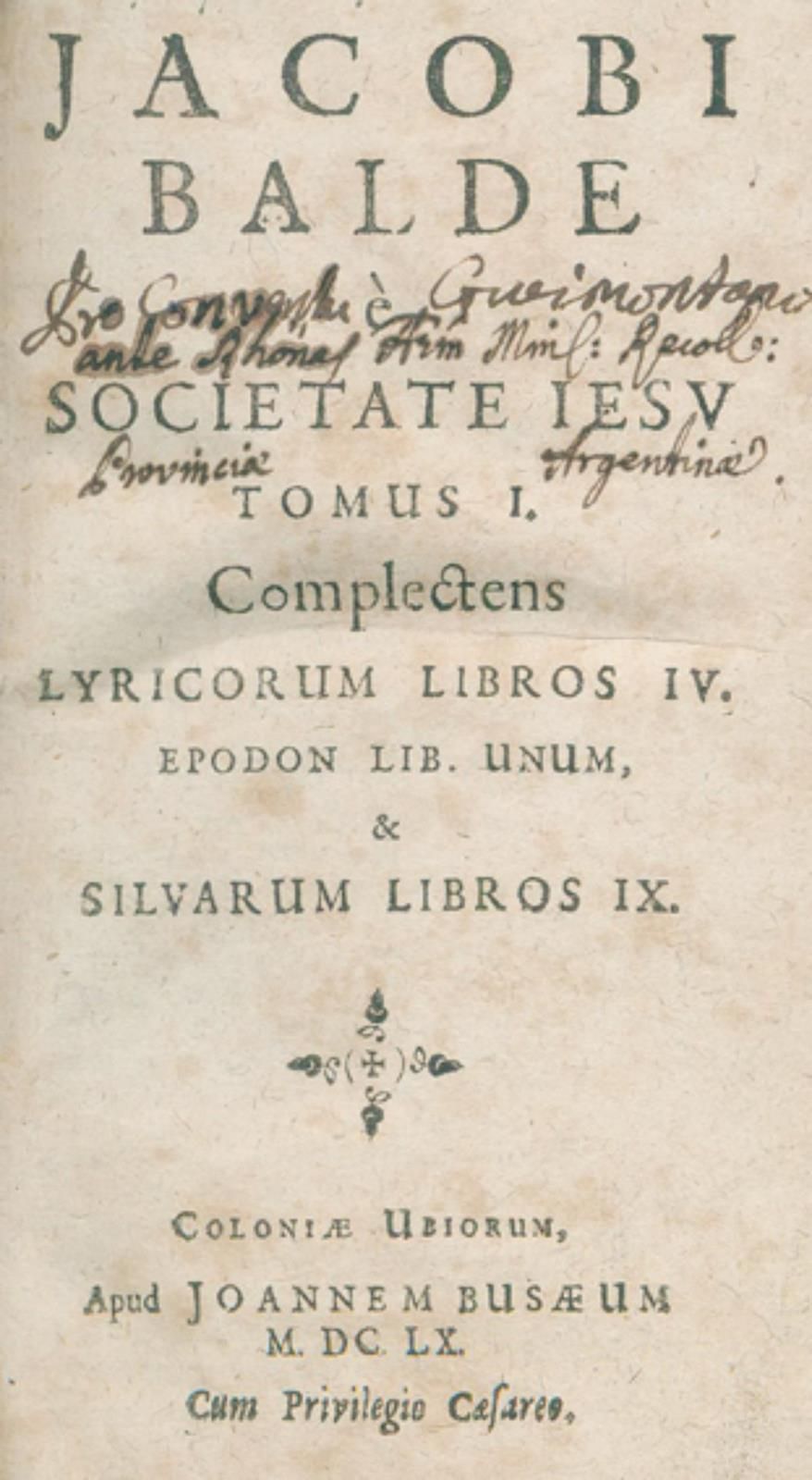 Balde,J. (Poemata). Bde. 1-4 in 1. Köln, Busäus 1660. Mit gest. Tit. 671, 311, 2&hellip;