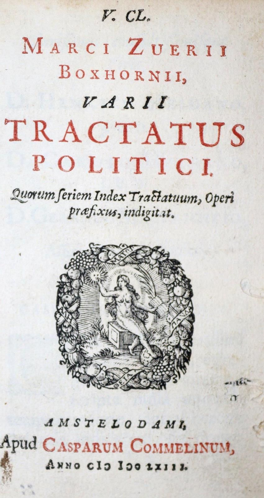 Boxhorn,M.Z. 各种各样的政论书，如：《政论书索引》、《政论书手册》等。2卷，共1卷。Amsterdam, Commelin 1663. 12°.7页&hellip;