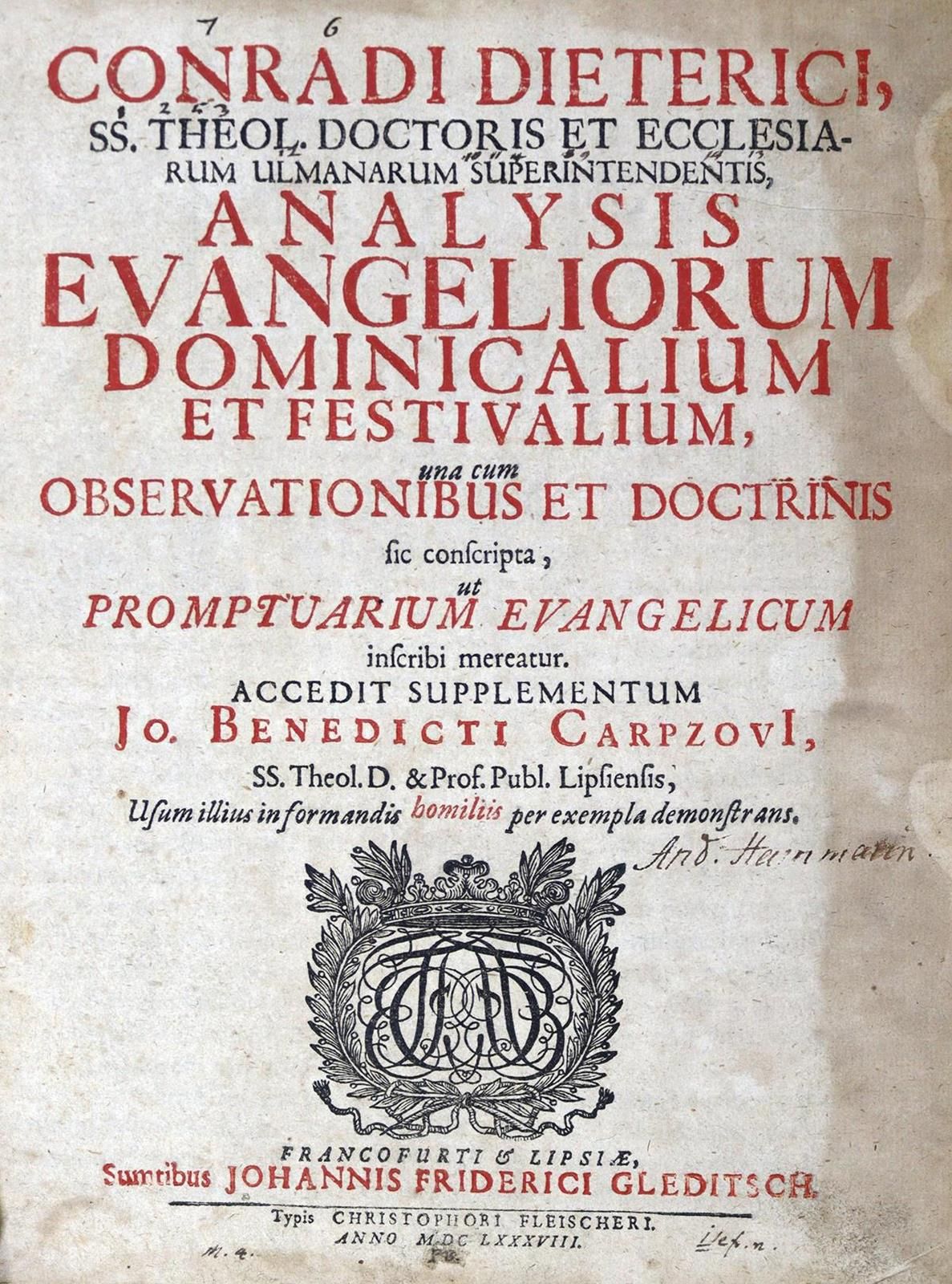 Dieterich,C. Analysis evangeliorum dominicalium et festiium, una cum observation&hellip;
