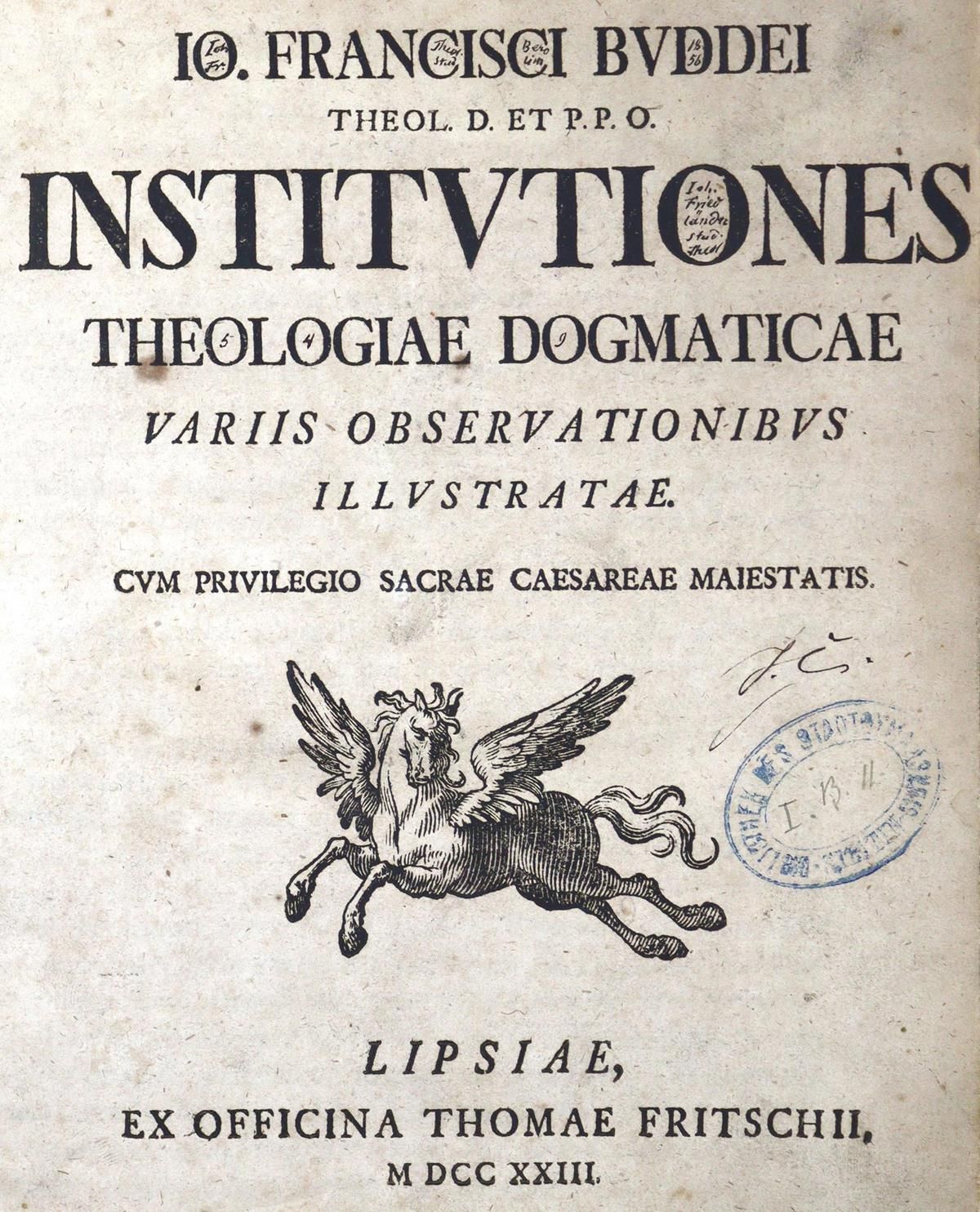 Buddeus,J.F. Institutiones theologiae dogmaticae variis observationibus illustra&hellip;
