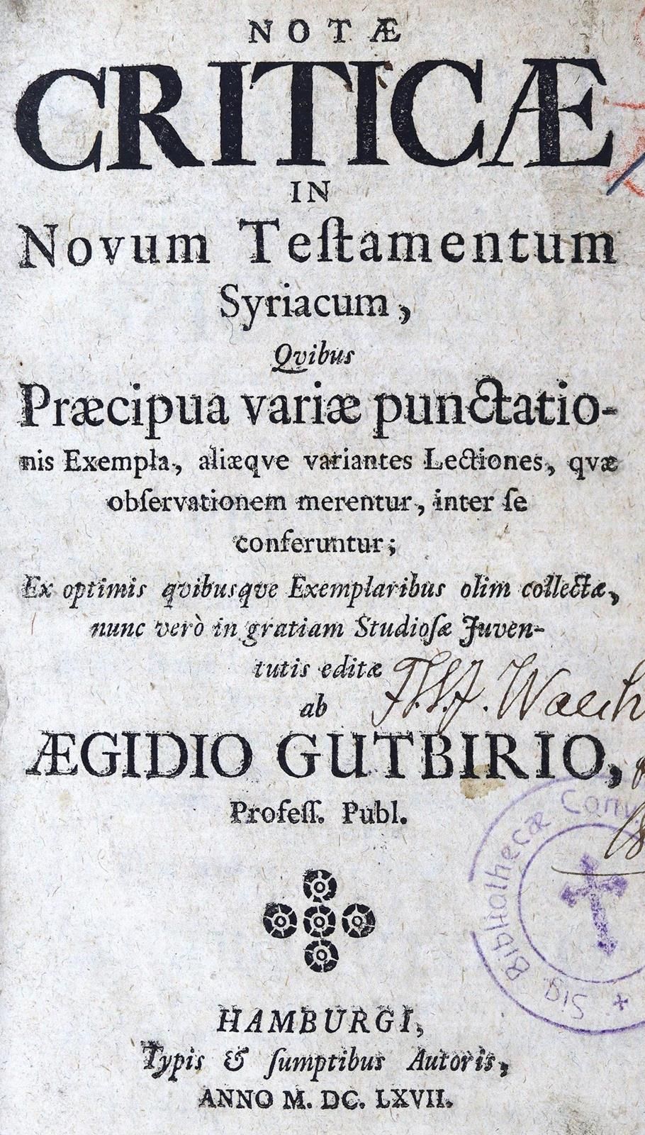 Gutbier,A. Novum Domini Nostri Jesu Christi Testamentum Syriace... Hbg., für den&hellip;