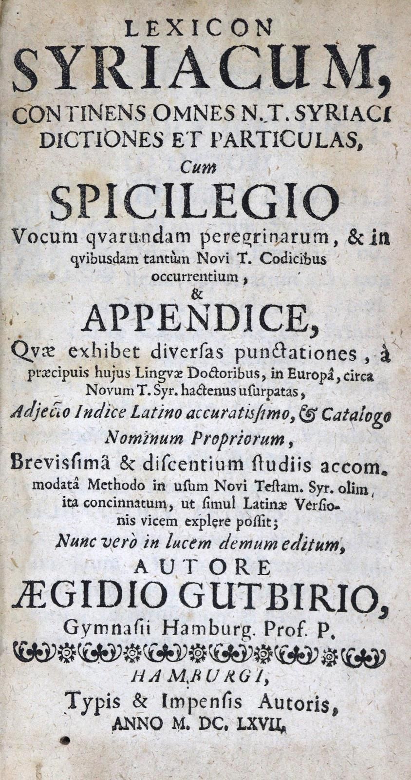 Gutbirio,A. Novum Testamentum Syriacum... Hbg., o.Dr. 1664. 16 bl., 606 p. - ╔An&hellip;