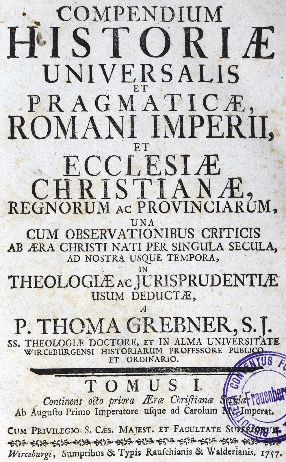 Grebner,T. Compendium historiae universalis et pragmaticae Romani imperii, et ec&hellip;