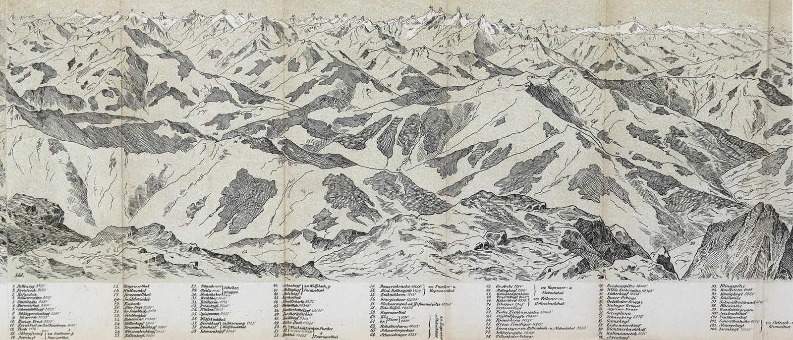 Sattler,A. U. C.V.Frey. Vue panoramique du Hochkönig (9298 Wr. Fuß). Prise d'apr&hellip;