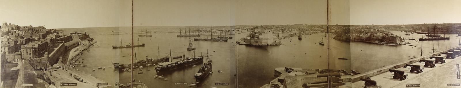 Agius,H. 瓦莱塔大港到三城边（Cottonera边）的全景图，由4张照片组成并装在纸板上，还有12张（1张已装裱）由Horatio Agius拍摄的马耳&hellip;