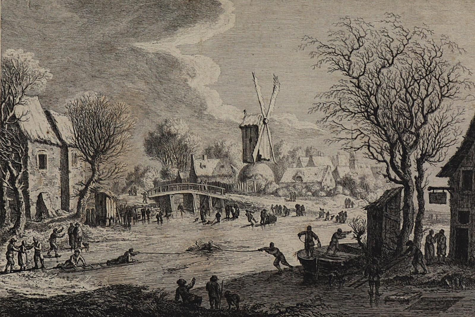 Ouderkerk aan de Amstel. 位于阿姆斯特丹附近的小村庄。冰冻的阿姆斯特尔河上的快乐喧嚣，在前景中，一个倒下的人被用梯子和绳索救起。雕刻n.&hellip;