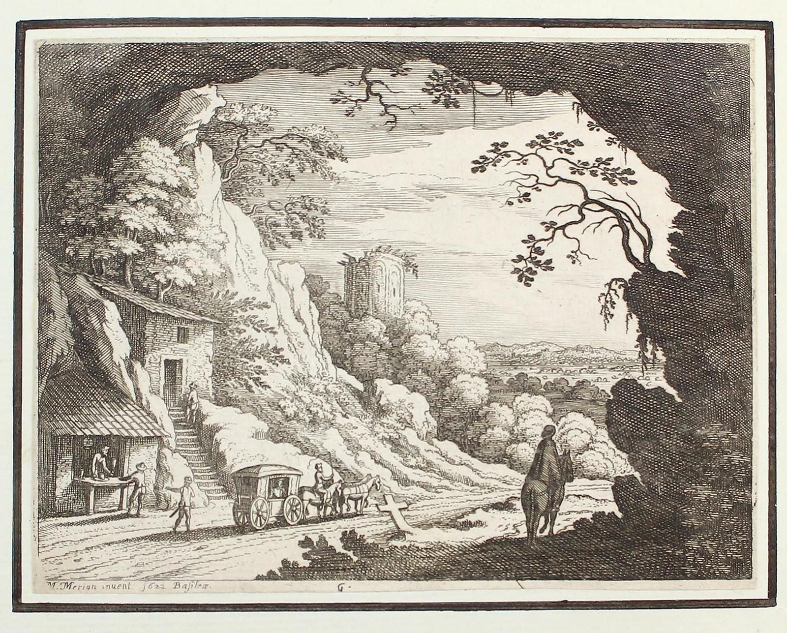 Merian, Matthaüs (1593 Basel - Bad Schwalbach 1650). 3 landscapes with ruins. Et&hellip;