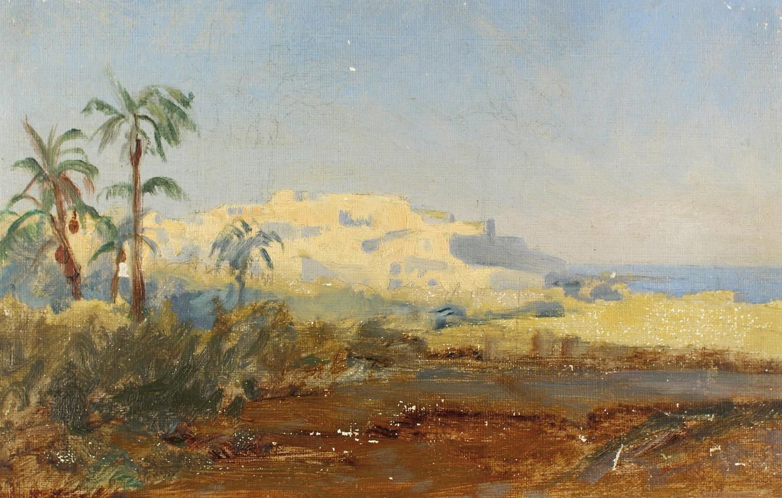 Bridgman, Arthur Frederick (1847年塔斯基-1928年鲁昂。)，后。沙漠景观。纸板上的油画和粉笔画。19世纪。31 x 20厘米。&hellip;