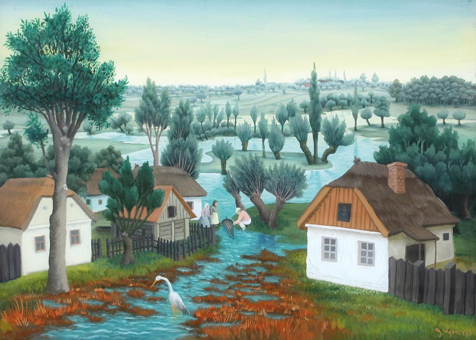 Generalic, Ivan (1914 Hlebine - Koprivnica 1992). Flood. Backed glass painting, &hellip;