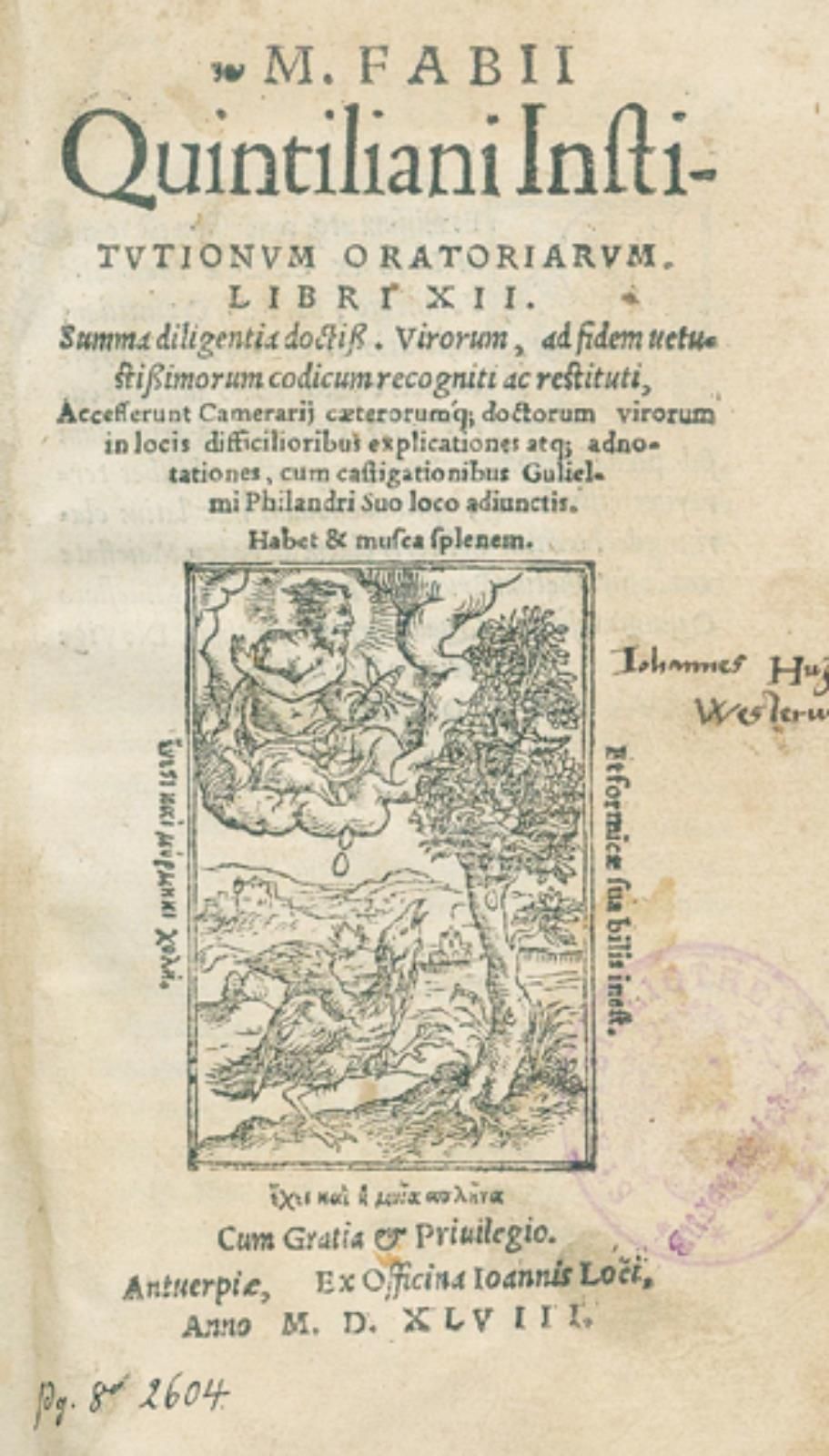 Quintilianus, Marcus Fabius. Institutionum oratoriarum libri XII. 4 nn. Pp., 359&hellip;