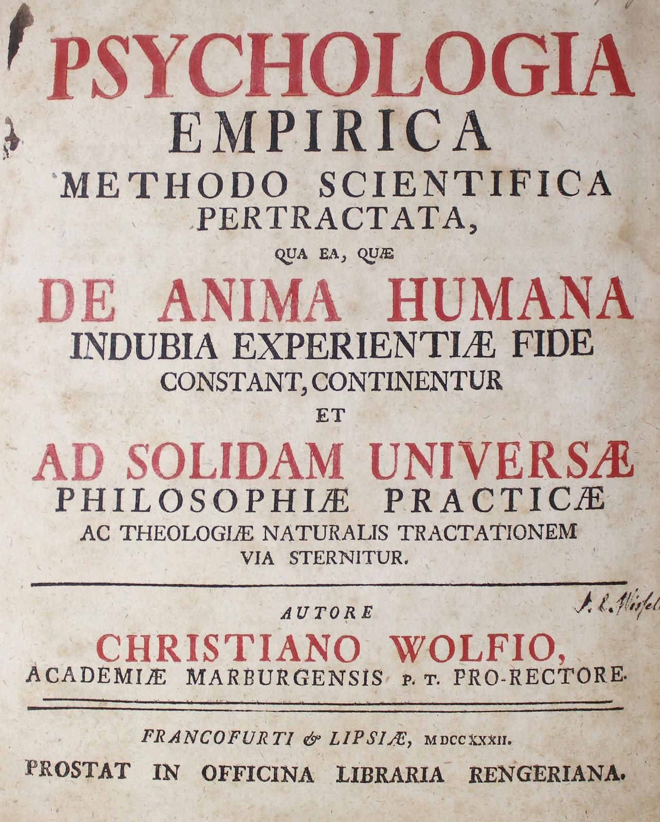 Wolf(f),C. Psychologia Empirica methodo scientifica pertractata, qua ea, quae de&hellip;