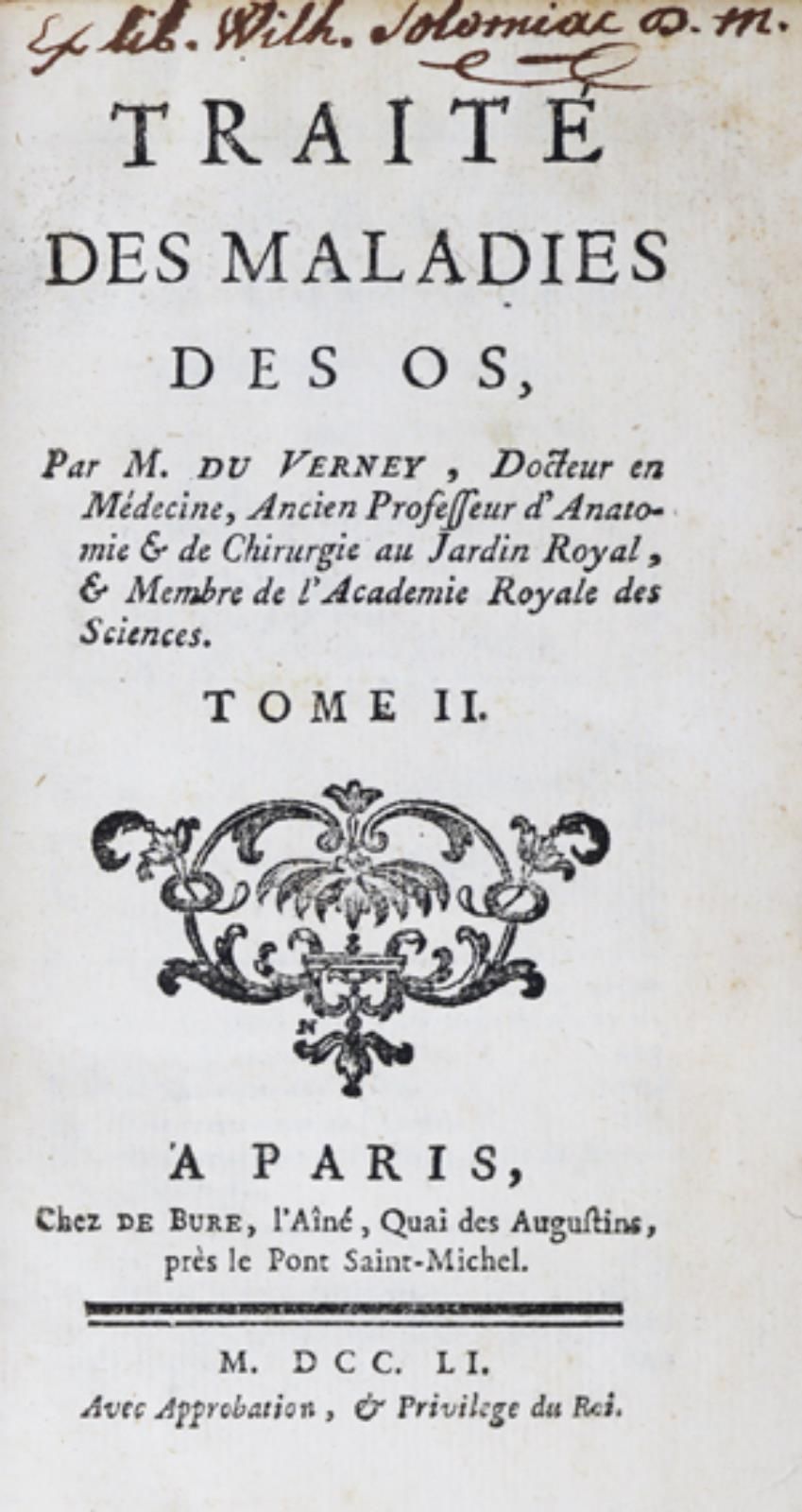 Du Verney,(J.G.). Traite des Maladies des Os. 2 vols.Paris, de Bure 1751. CCIV, &hellip;