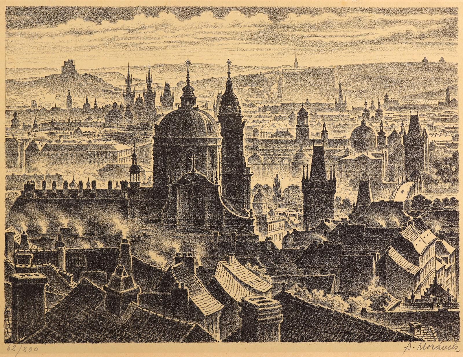 Morávek, Antonin (1896 Smeco - Prague 1956). Vue sur la vieille ville de Prague &hellip;