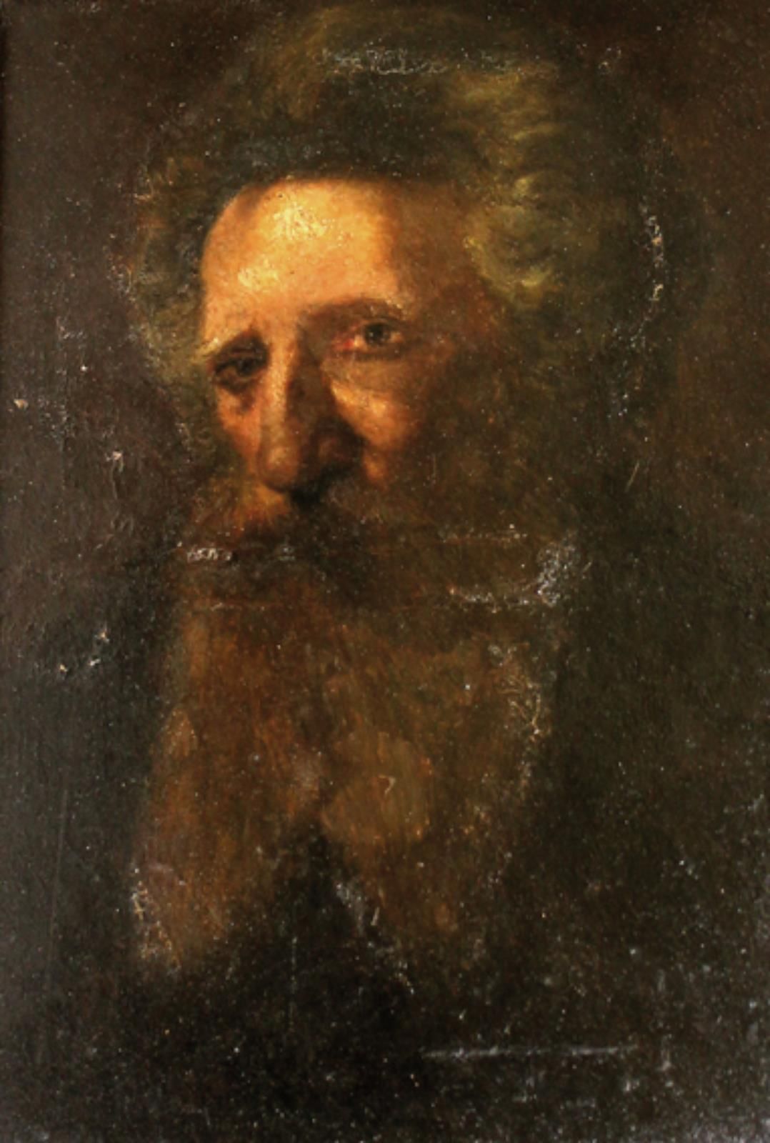 Kaufmann? 一个大胡子男人的画像。纸板上的油彩。32,5 x 21 cm。背面刻有 "考夫曼"，已装裱，其余部分有擦伤。 R
