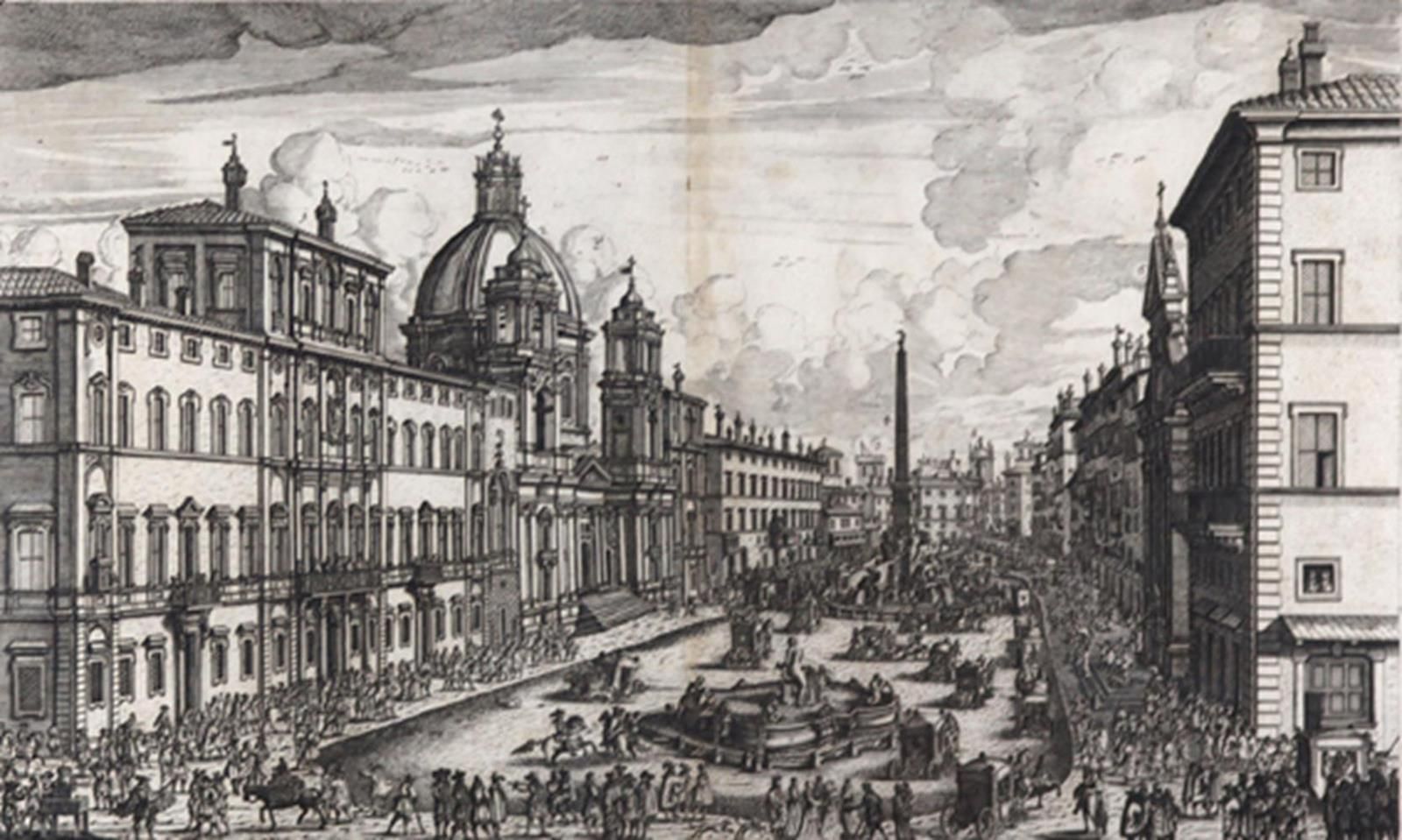 Falda, Giovanni Battista (1648年瓦尔杜吉亚--罗马1678年）。纳沃纳广场上的 "诺贝尔奖"...G.J.Rossi的蚀刻版画，罗&hellip;