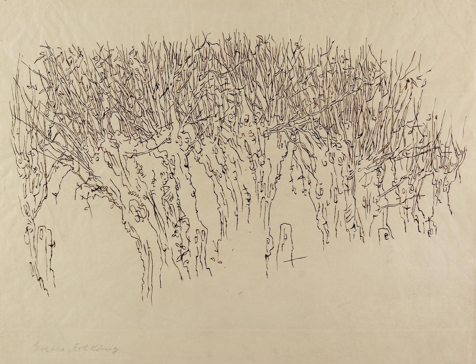Pudlich, Robert (1905年多特蒙德-1962年杜塞尔多夫）归属。歌德，埃尔科尼格。柳树大道。日本手工纸上的棕色墨水笔画。33 x 42 cm。&hellip;