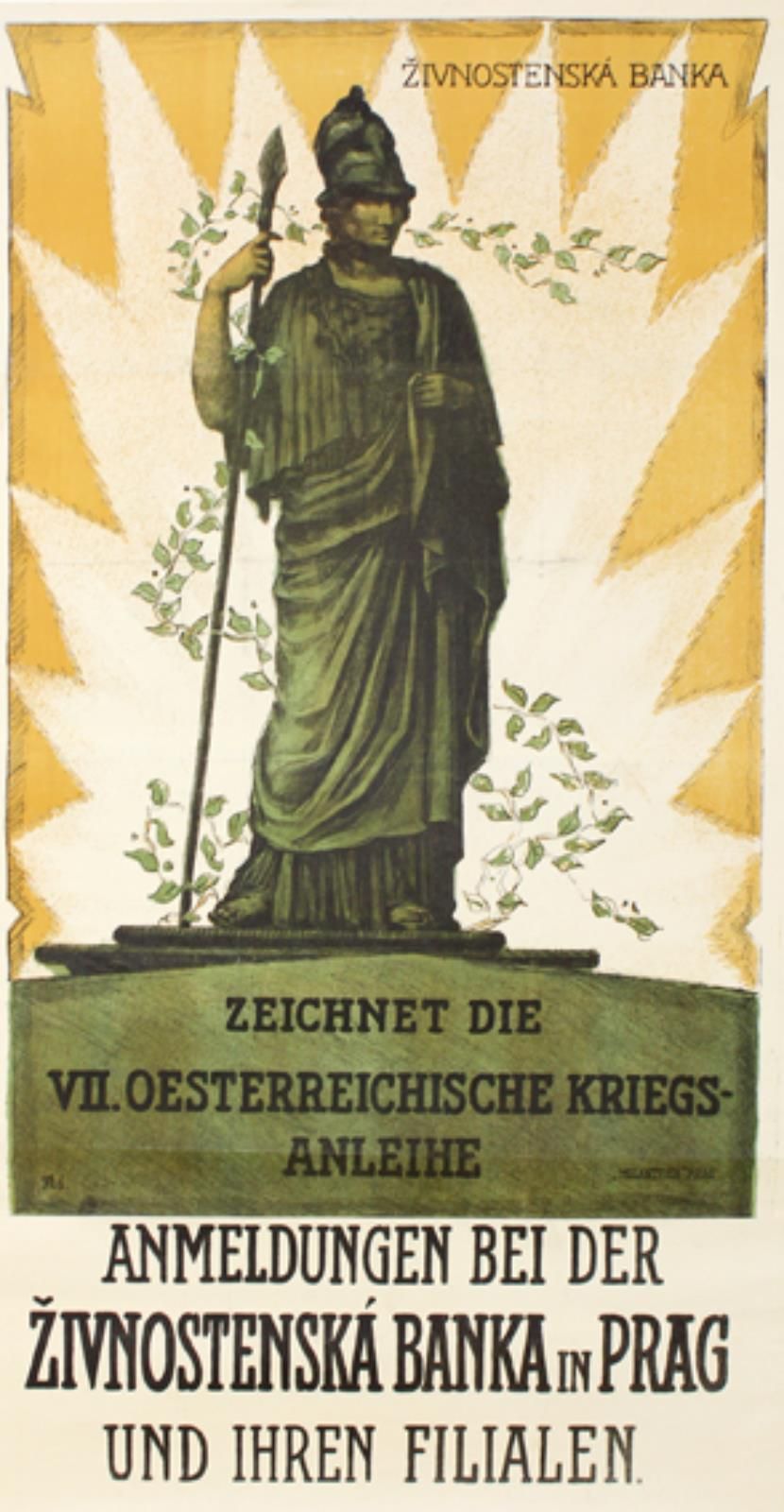 Kriegsanleihe. 认购了第七期奥地利战争债券。在布拉格的Zivnostenska银行的申请。彩色平版印刷海报，有 "RS "字样，由Melantri&hellip;