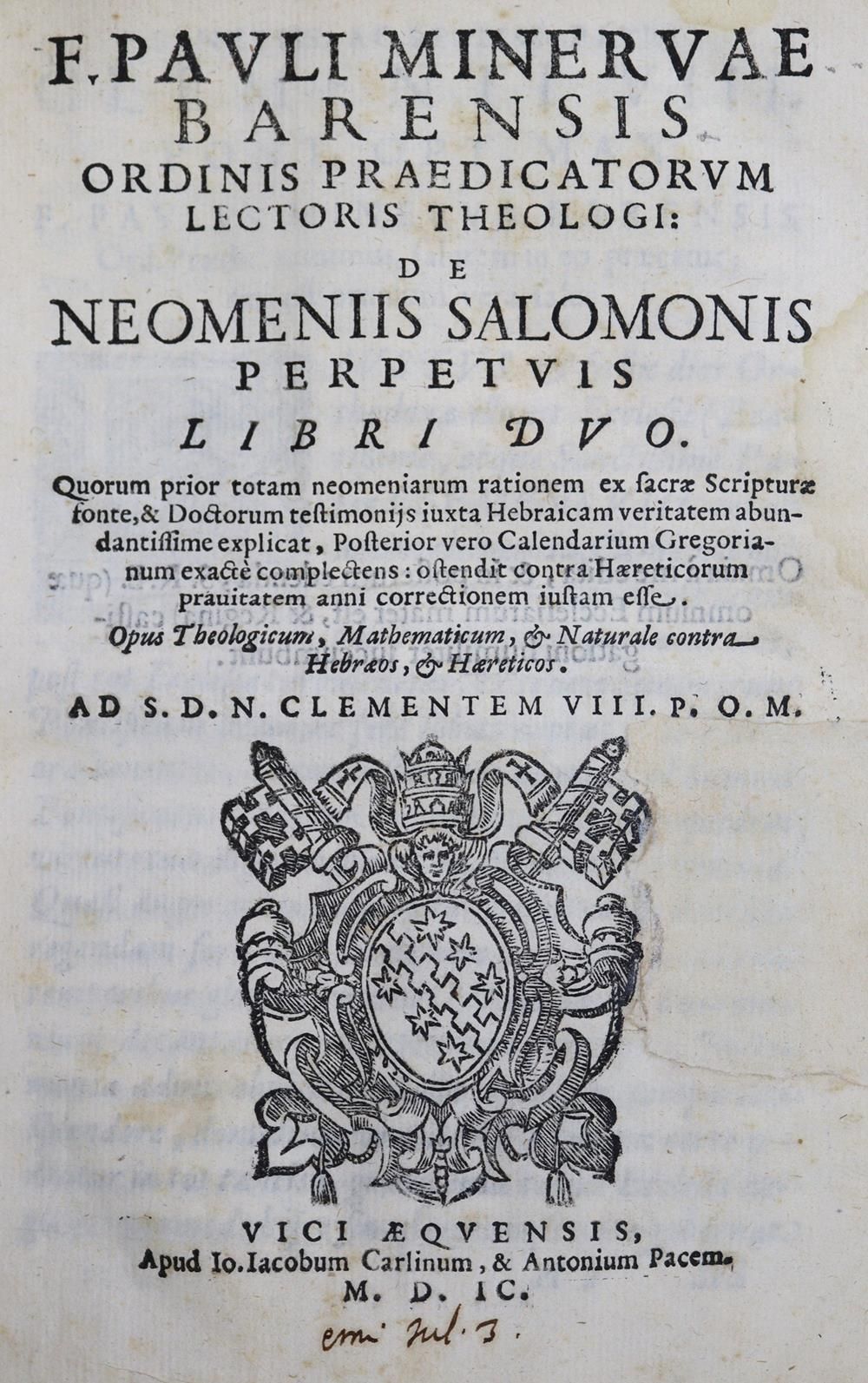 Minerva,P. De neomeniis Salomonis perpetvis. Libri Dvo. Quorum prior totam neome&hellip;