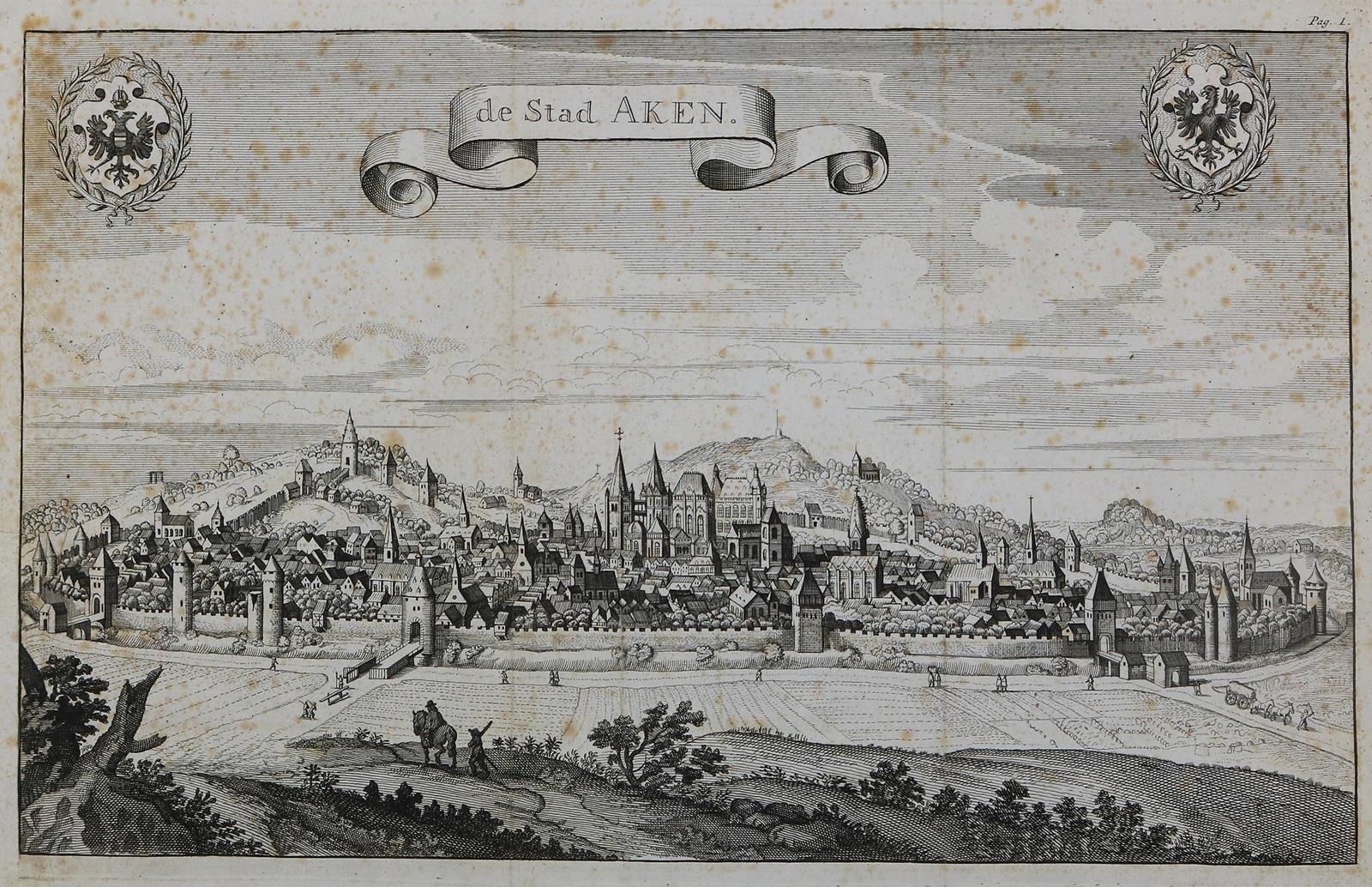 Aachen. De Stad Aken. Incisione in rame (1727). Qu.Fol. Sotto passep. - foxing a&hellip;