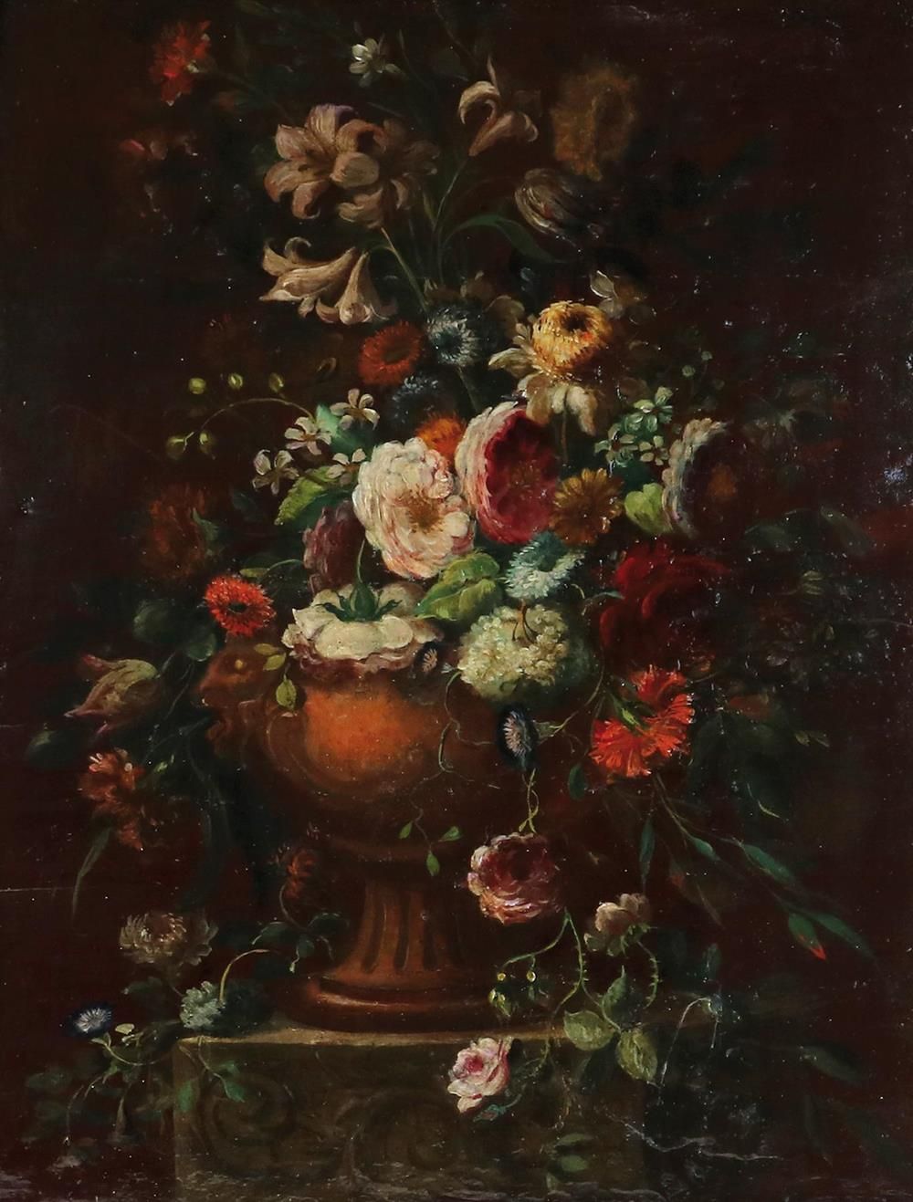 Blumenstillleben with lilies, roses, etc. Anonymous oil on wood, ca. 1807. 33 x &hellip;