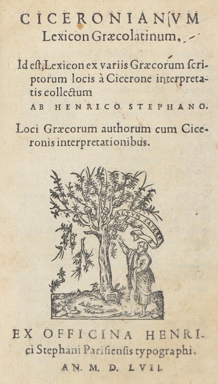 Estiennne,H. Ciceronianum Lexicon Graecolatinum.... 2 parts in 1 vol. Paris, Ste&hellip;