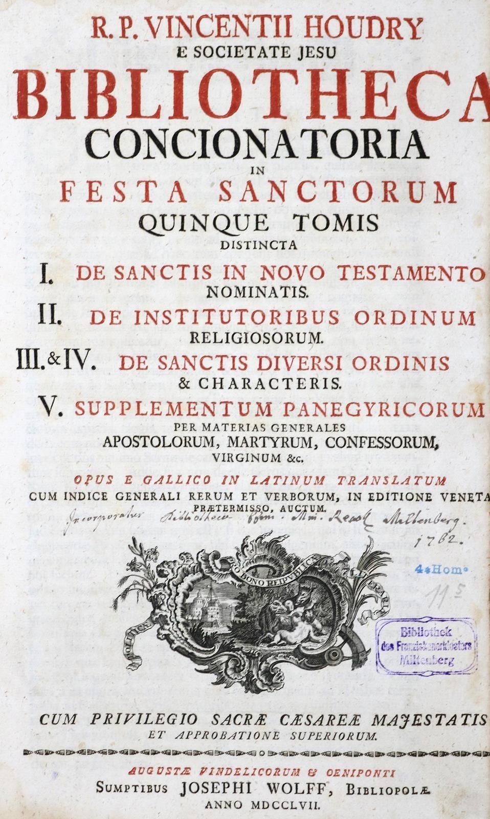 Houdry,V. Bibliotheca Concionatoria. (E Gallico Sermone in Latinum Translata e I&hellip;