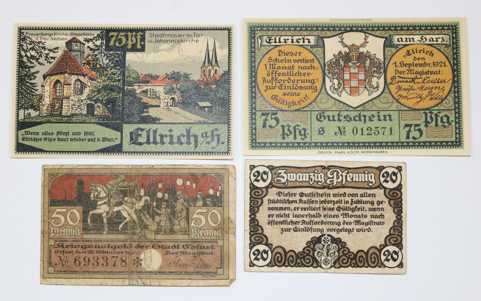 Notgeld-Sammlung. 约 1200 张应急散钞，大部分来自东德城市，约 1919-1921 年。格式各异。散装在纸箱和铁盒中。 包含来自萨克森、萨&hellip;
