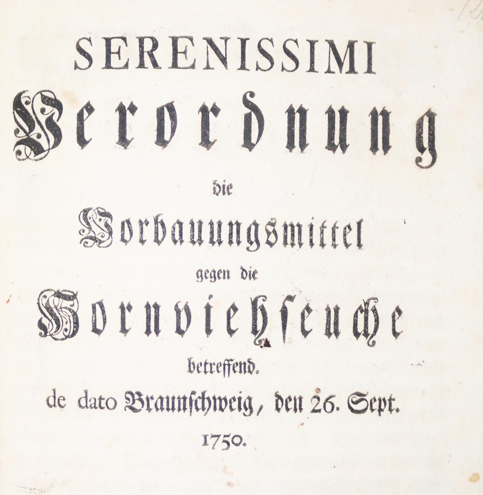 Viehseuche. Drei zeitgenössische Flugschriften. 1750-76. Mod. Hlwdbde. (2) u. Ei&hellip;