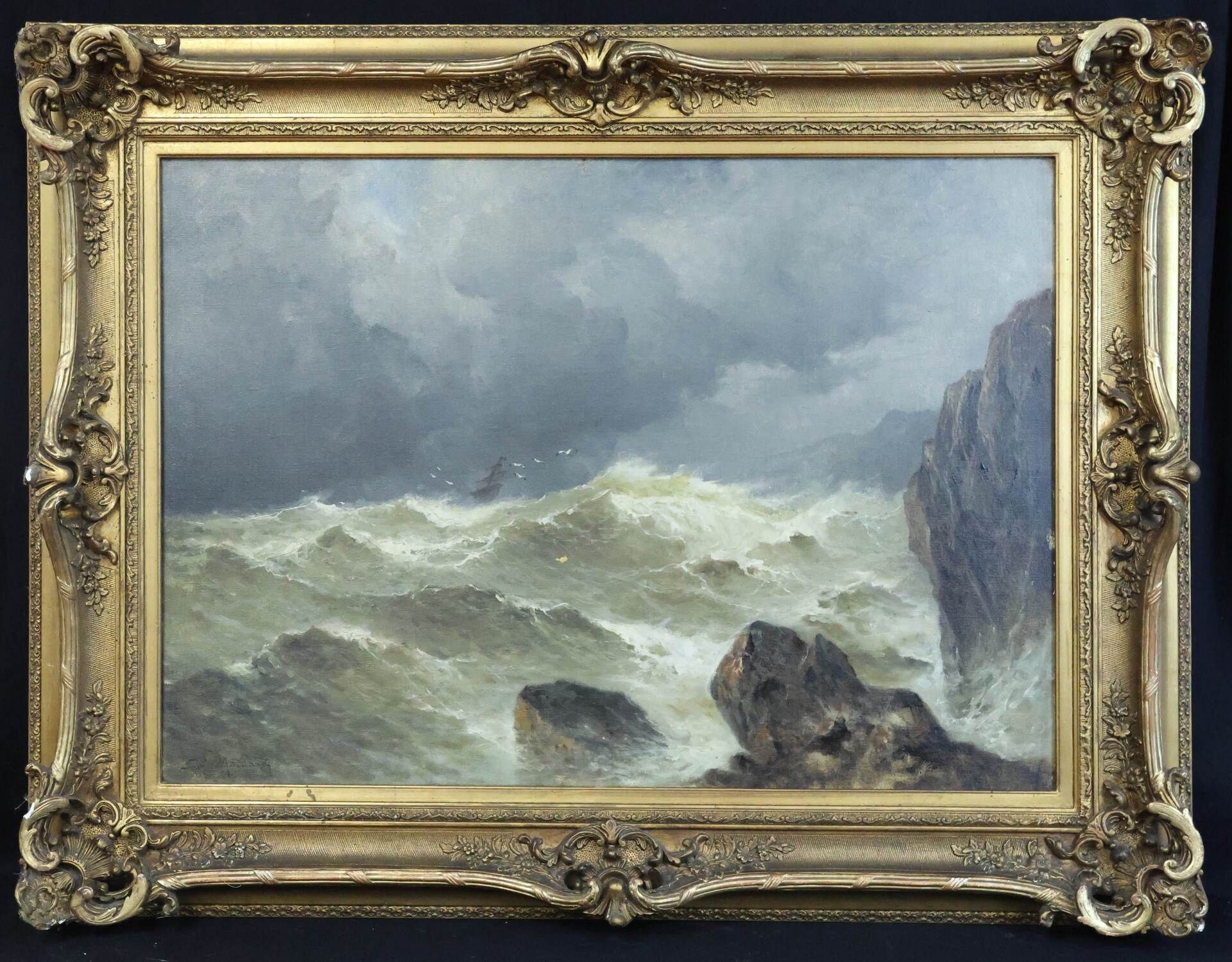 Null Émile MAILLARD (1846-1926) "Bateau dans la tempête" Huile sur toile signée &hellip;