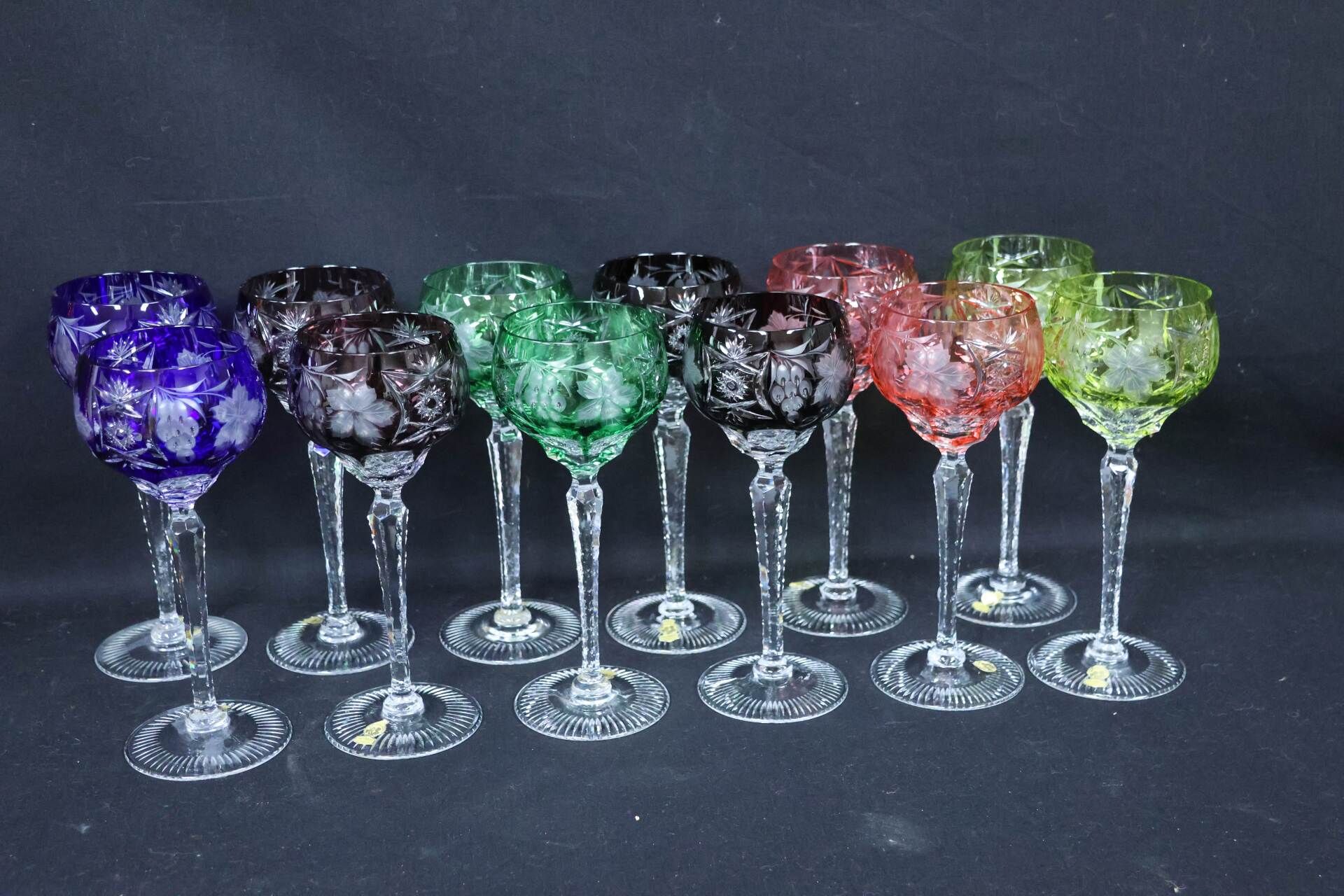 Null CRISTALLERIES NACHTMANN. Suite of twelve crystal stemmed glasses with color&hellip;