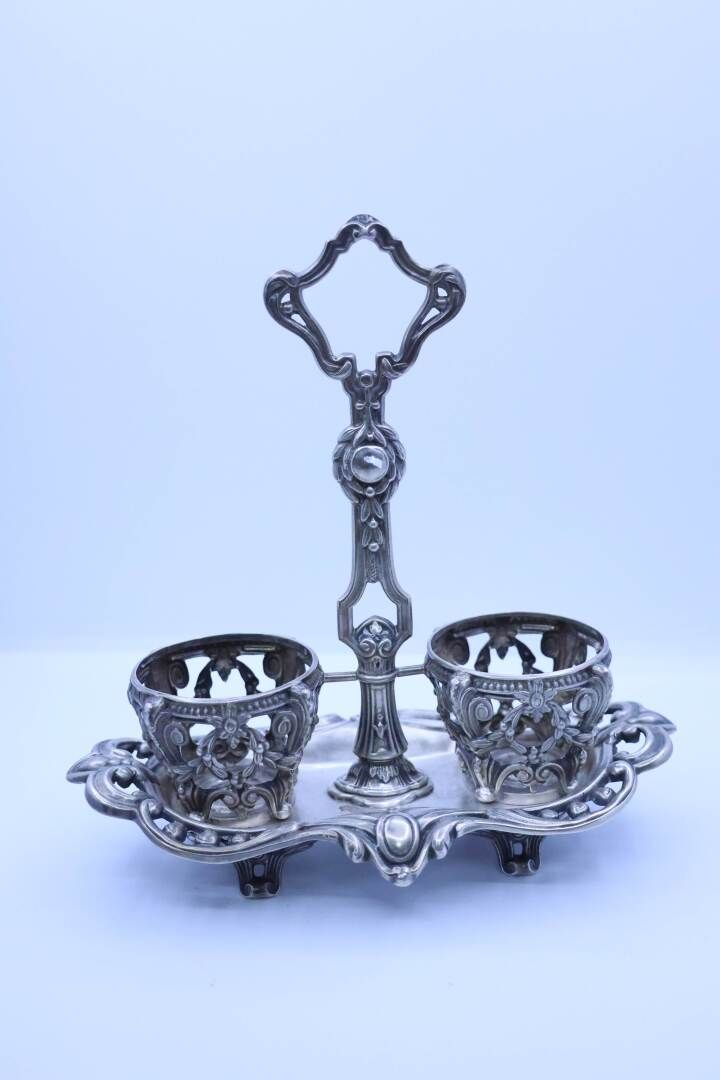 Null Solid silver oil cruet mount with openwork rocaille decoration. Minerve hal&hellip;