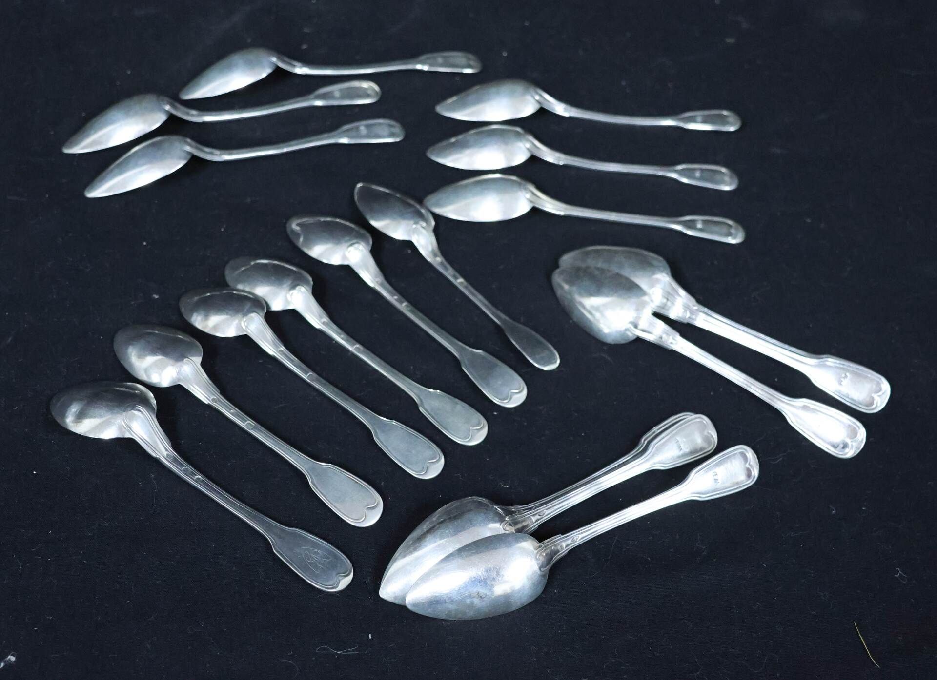 Null Set of solid silver teaspoons, filets pattern, including 12 teaspoons Miner&hellip;