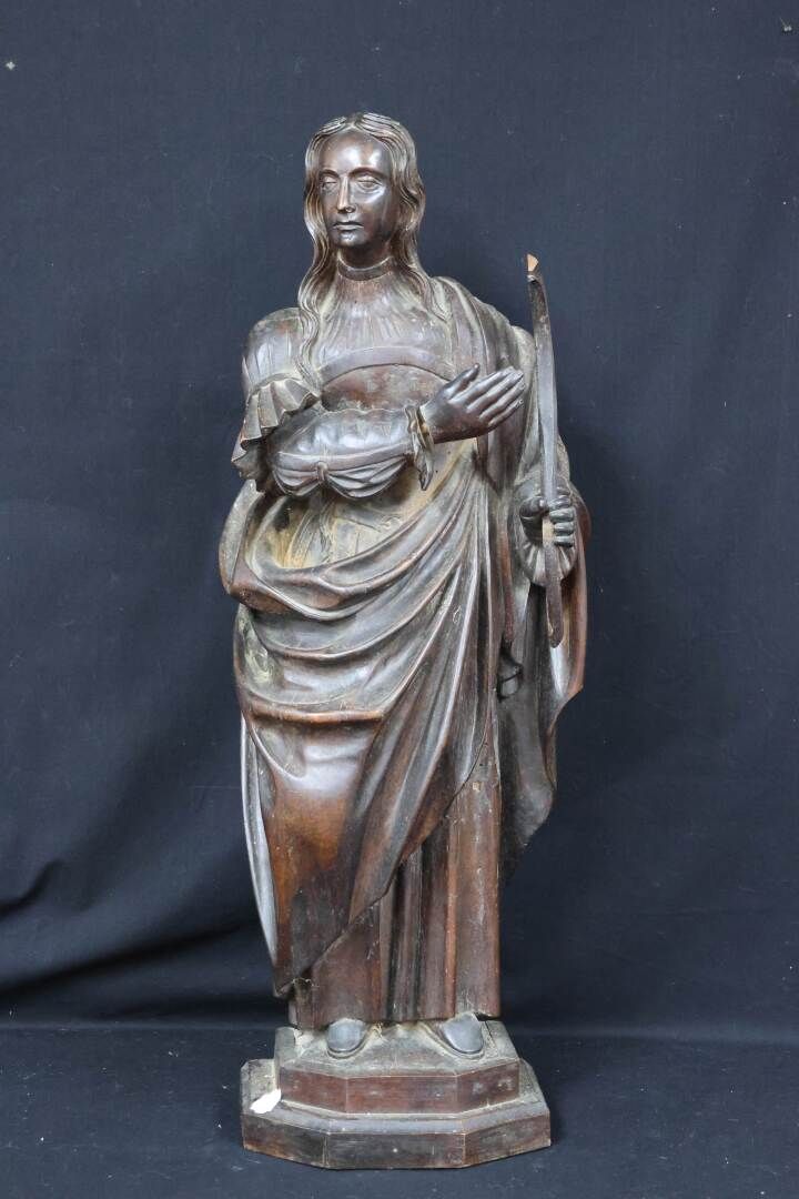 Null "Sainte Cécile" Sculpture in carved wood. Germany 18th century. Height: 84.&hellip;